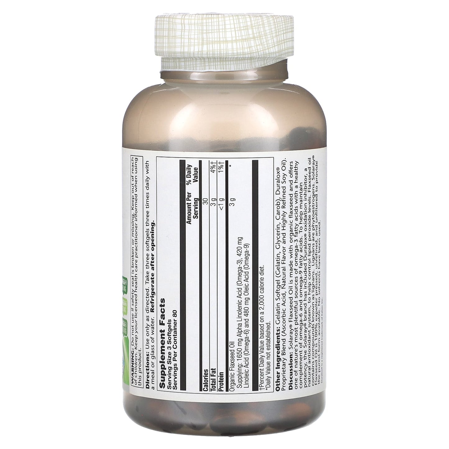 Solaray, Flaxseed Oil, 240 Softgels (333 mg per Softgel) - Image 2
