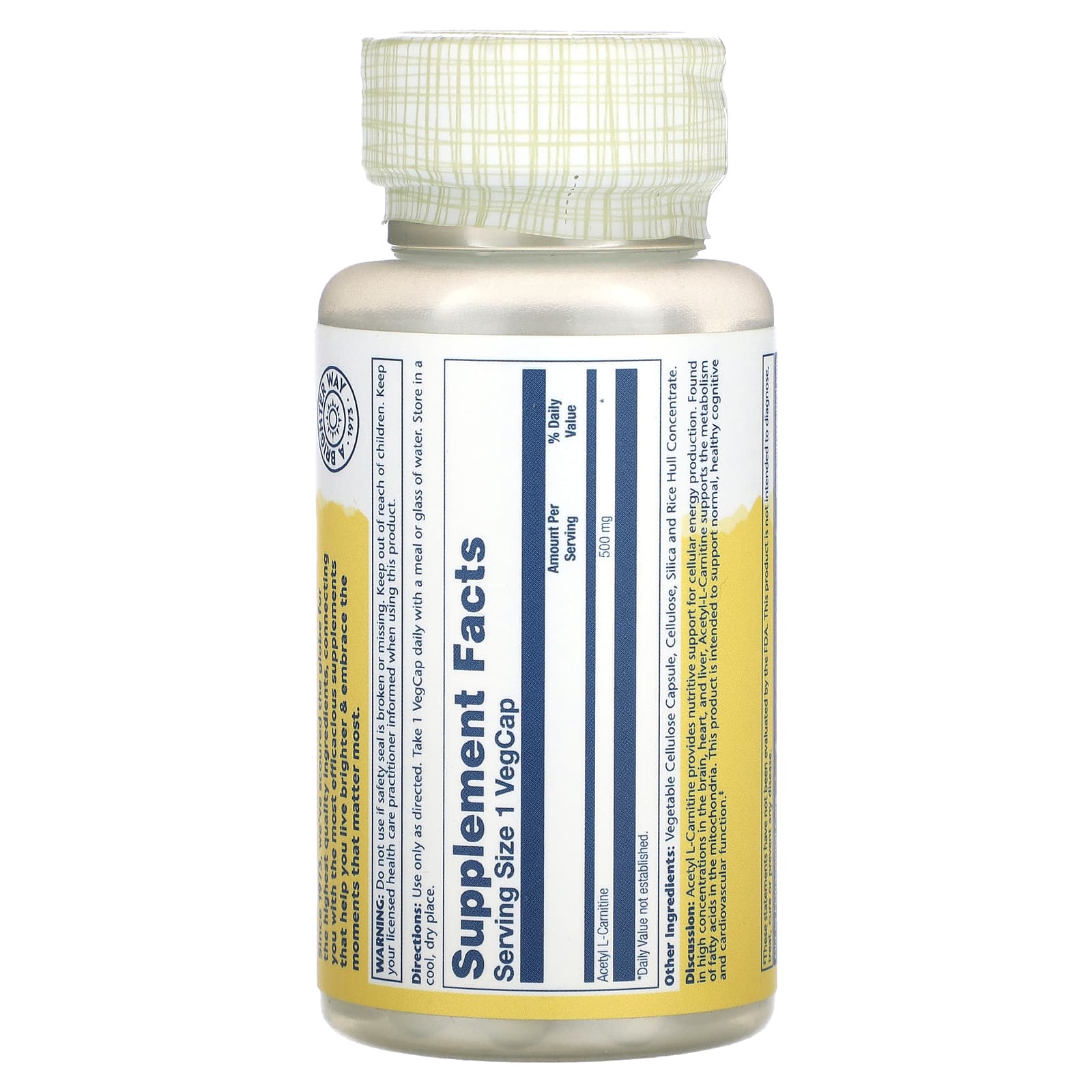Solaray, Acetyl L-Carnitine , 500 mg, 30 VegCaps - Image 2