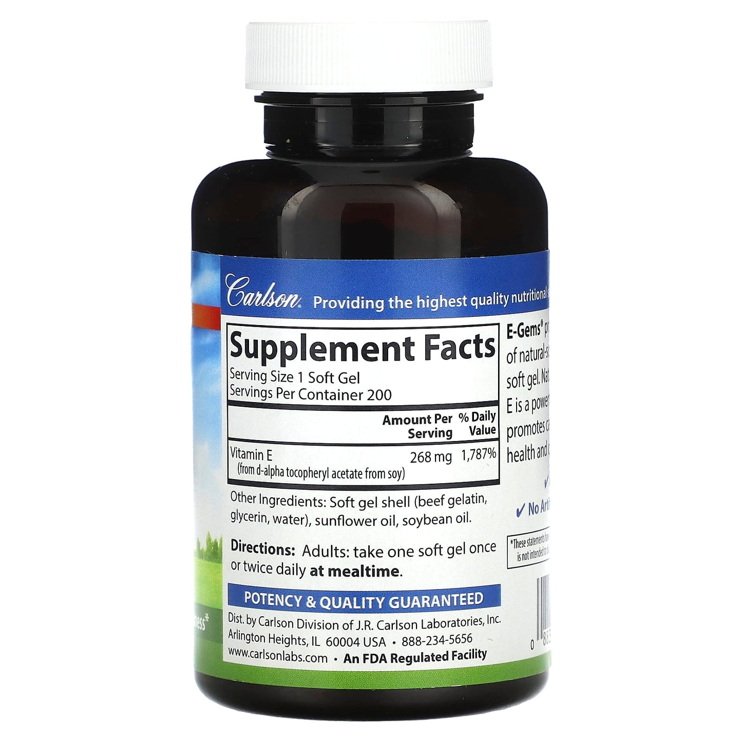 Carlson E-Gems Vitamin E 400 IU, 200 Soft Gels for Heart Health - Image 2