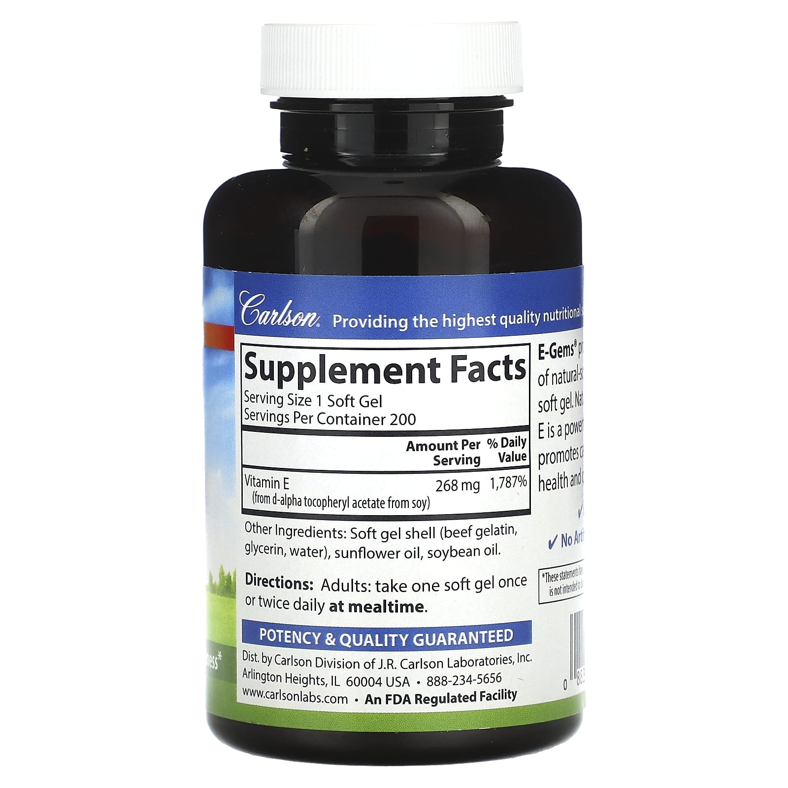 Carlson E-Gems Vitamin E 400 IU, 200 Soft Gels for Heart Health - Image 2