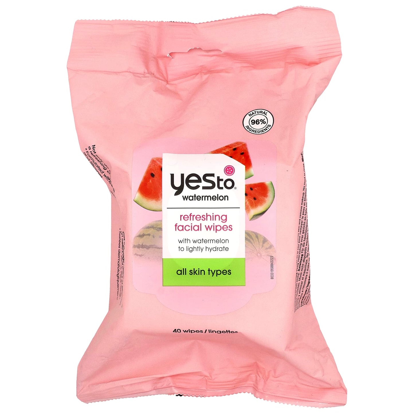 Yes To, Refreshing Facial Wipes, All Skin Types, Watermelon, 40 Wipes - Image 1