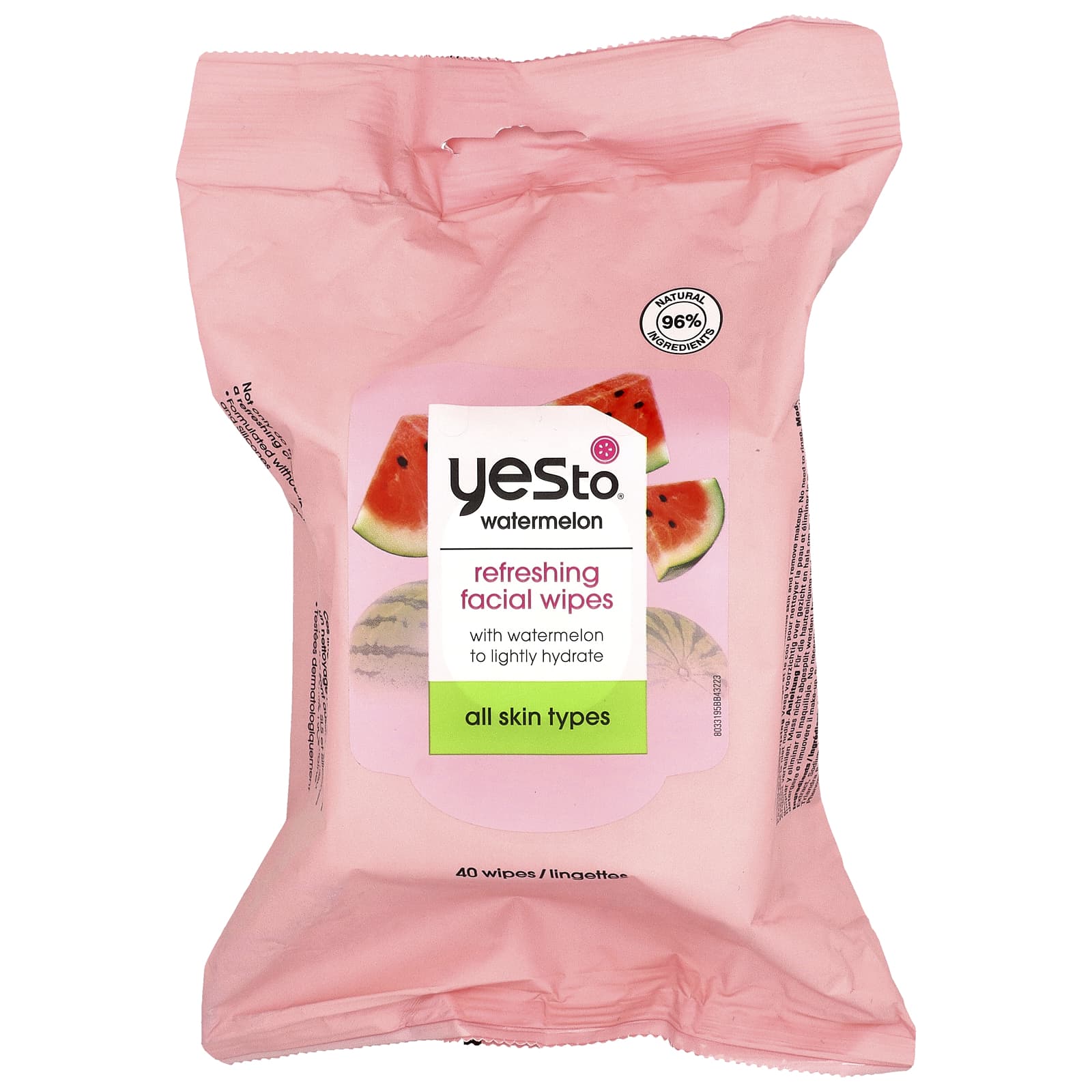 Yes To, Refreshing Facial Wipes, All Skin Types, Watermelon, 40 Wipes - Image 1