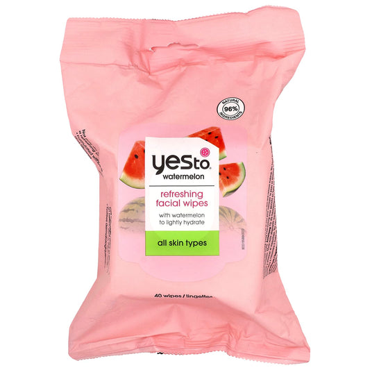 Yes To, Refreshing Facial Wipes, All Skin Types, Watermelon, 40 Wipes - Image 1