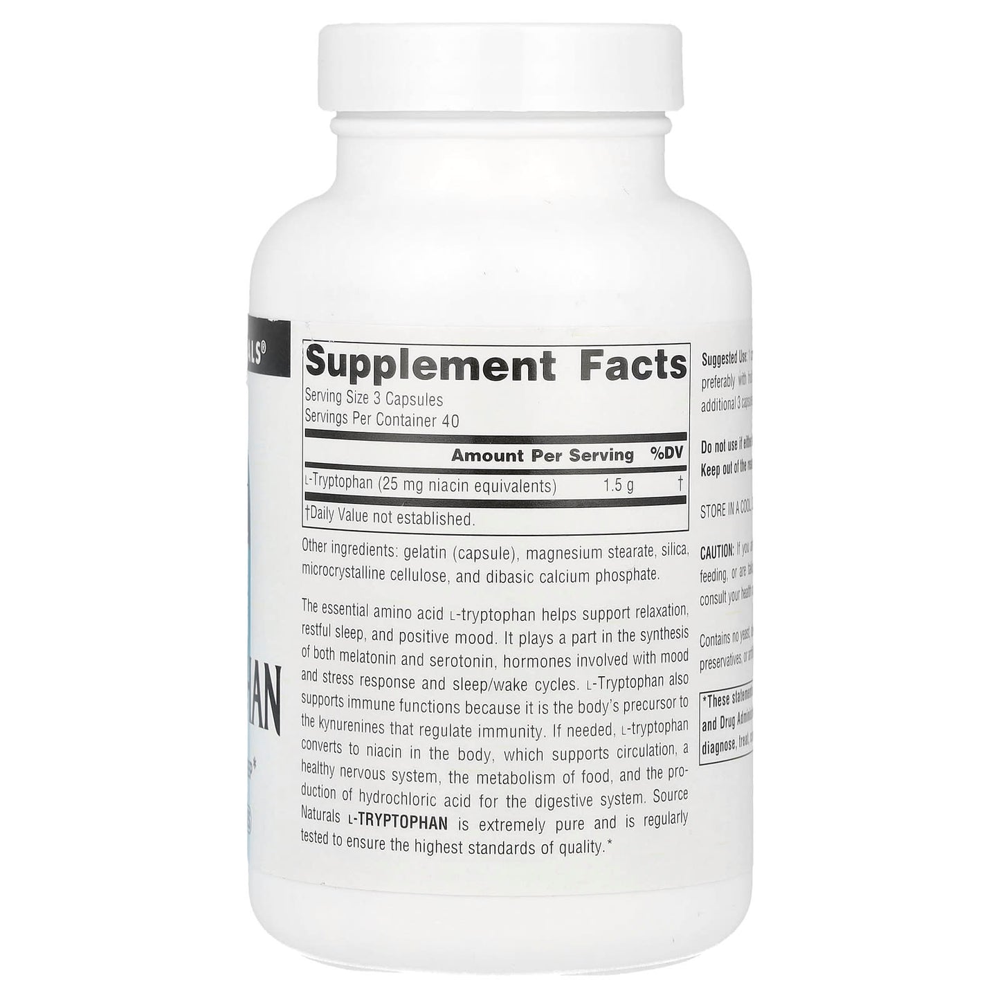 Source Naturals, L-Tryptophan, 500 mg , 120 Capsules - Image 2