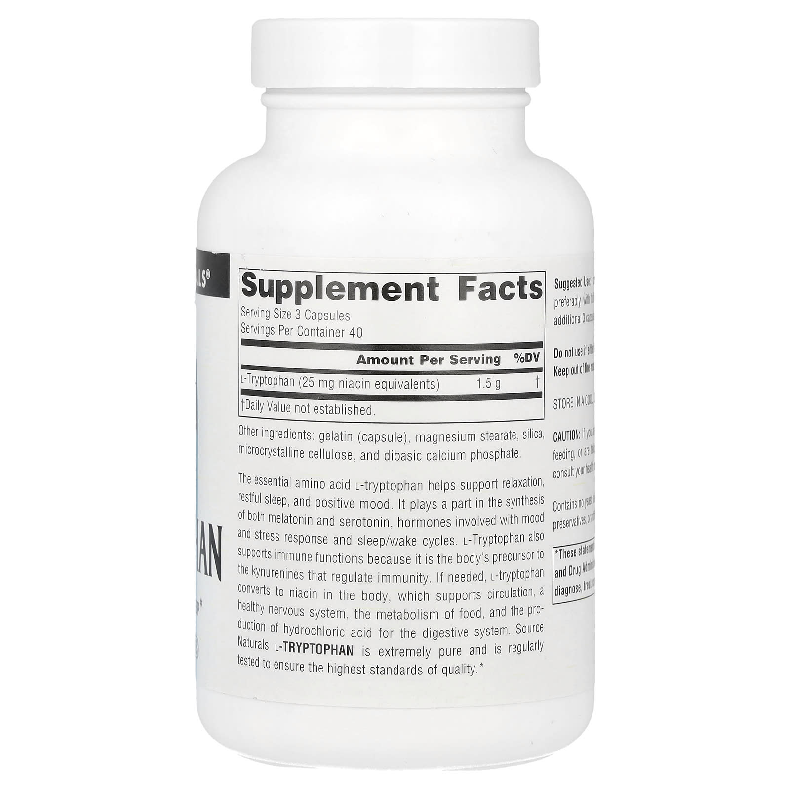 Source Naturals, L-Tryptophan, 500 mg , 120 Capsules - Image 2