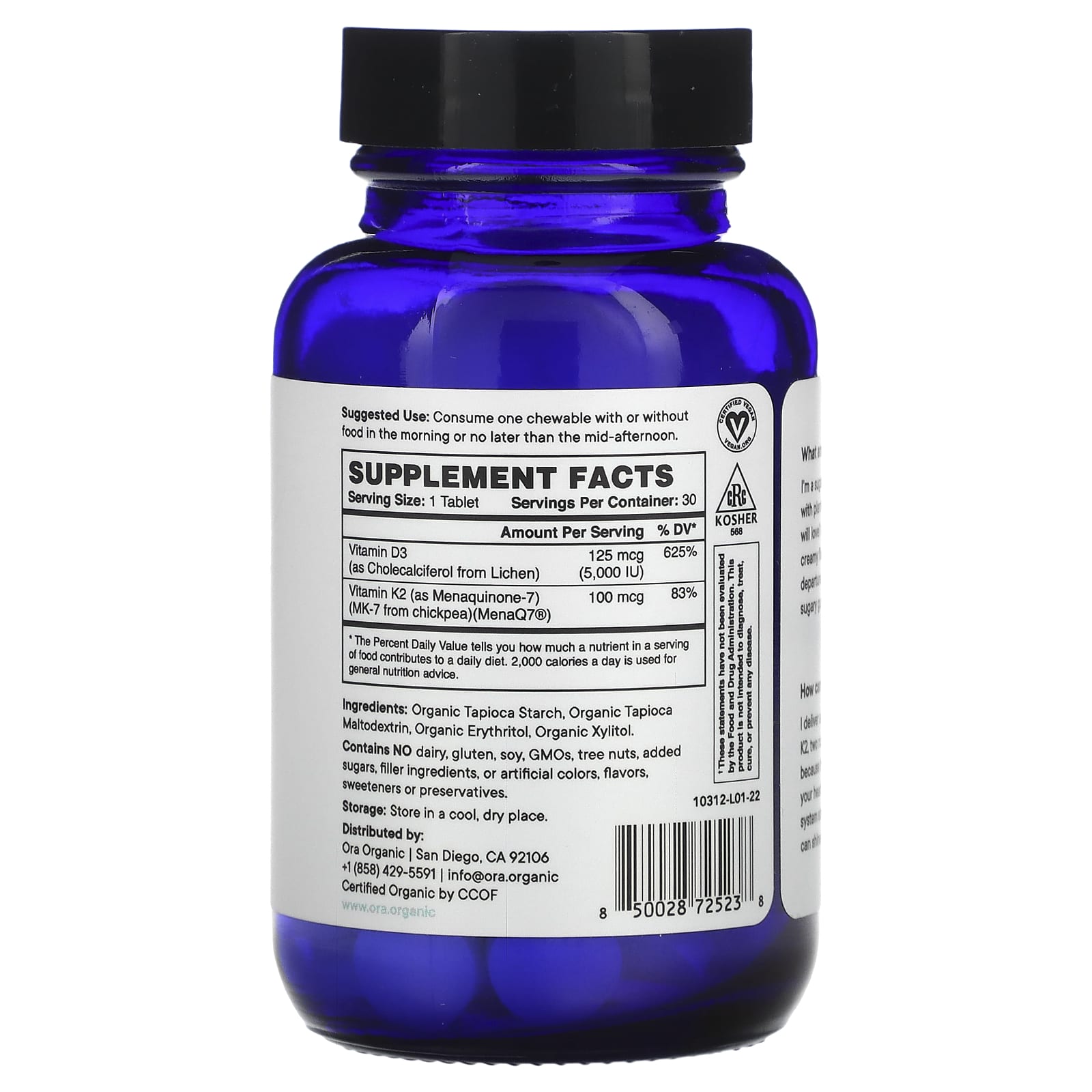 Ora, Sol Food, High Potency Vitamin D3 & K2, 30 Chewable Tablets - Image 2