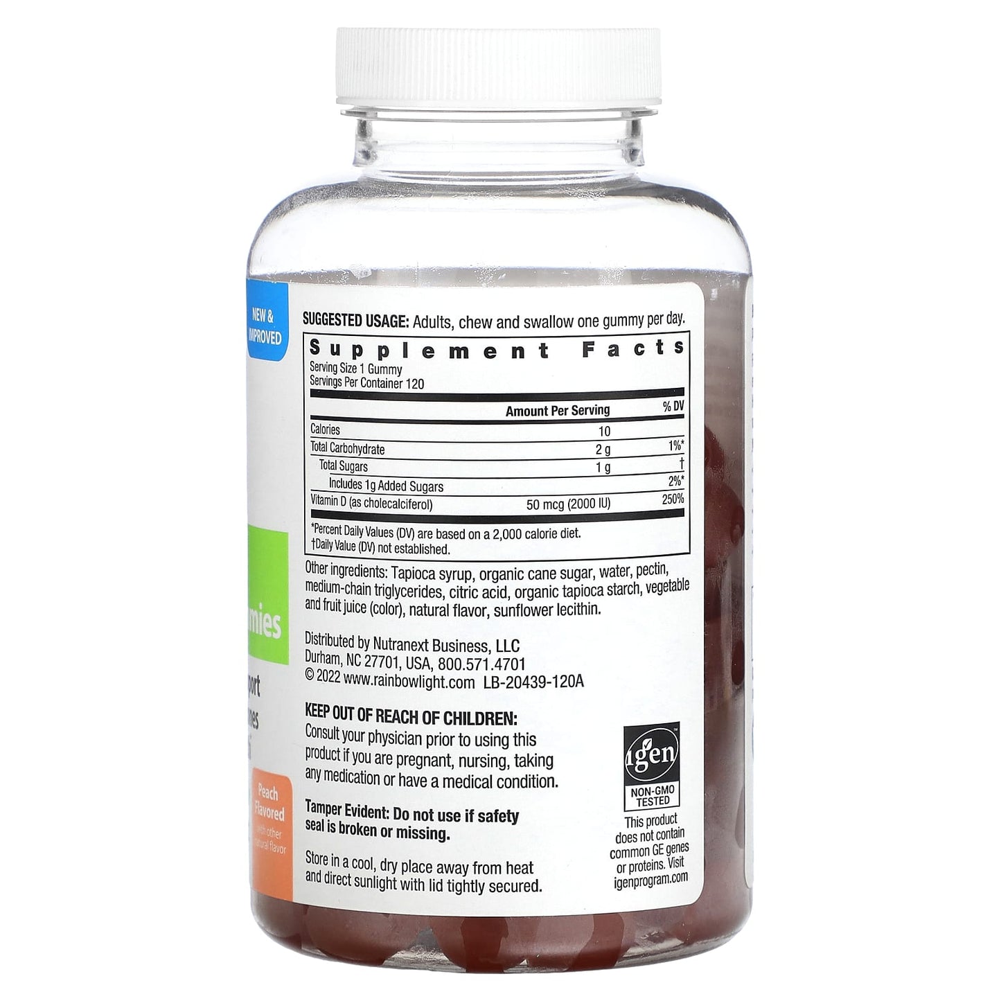 Rainbow Light, High Potency Vitamin D3 Gummies, Peach, 2,000 IU, 120 Vegetarian Gummies - Image 2