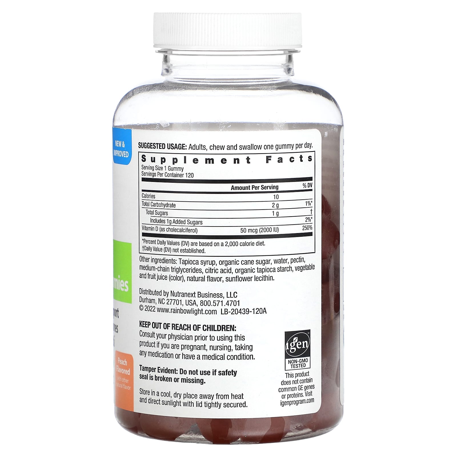 Rainbow Light, High Potency Vitamin D3 Gummies, Peach, 2,000 IU, 120 Vegetarian Gummies - Image 2