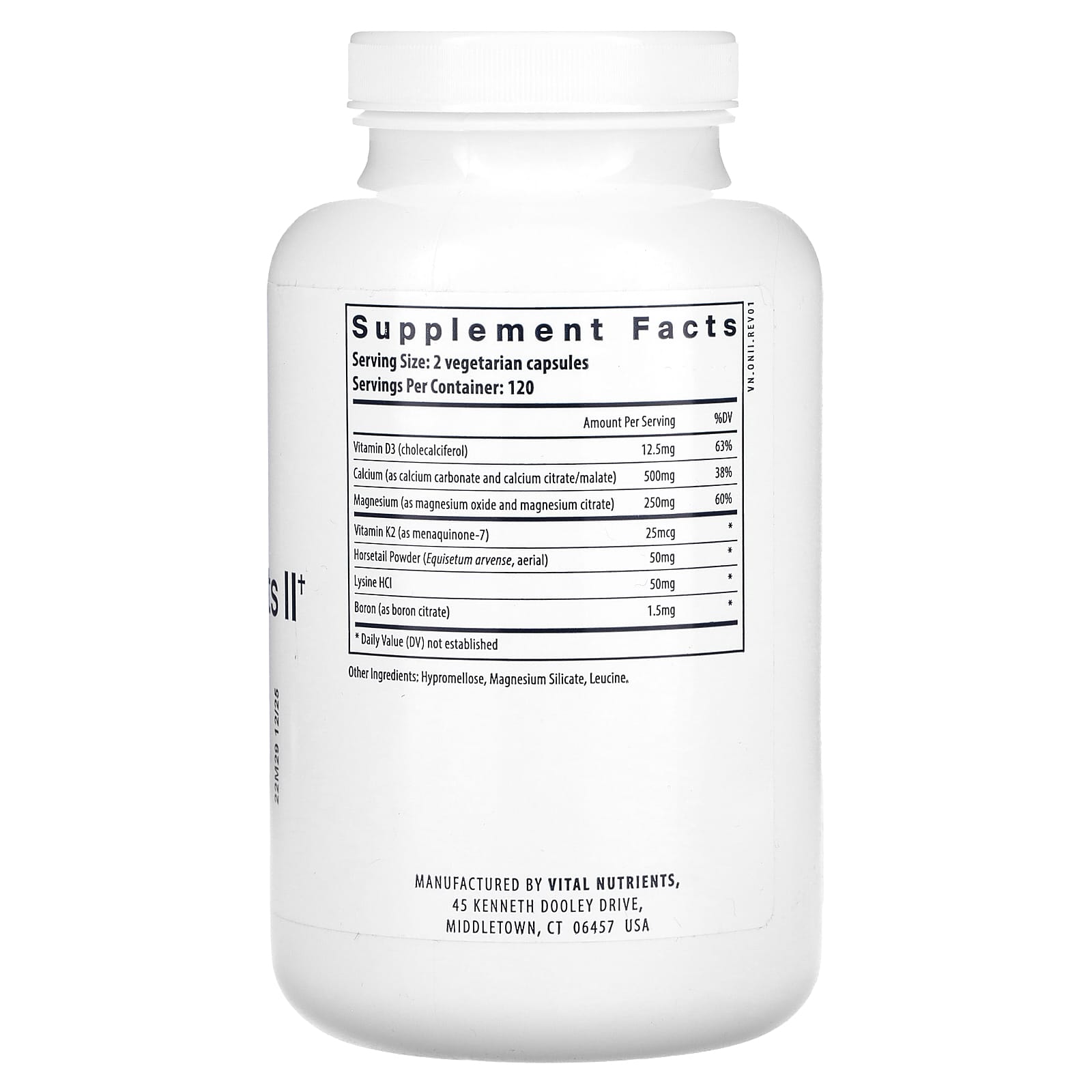 Vital Nutrients, Osteo-Nutrients II with Vitamin K2-7, 240 Vegetarian Capsules - Image 2