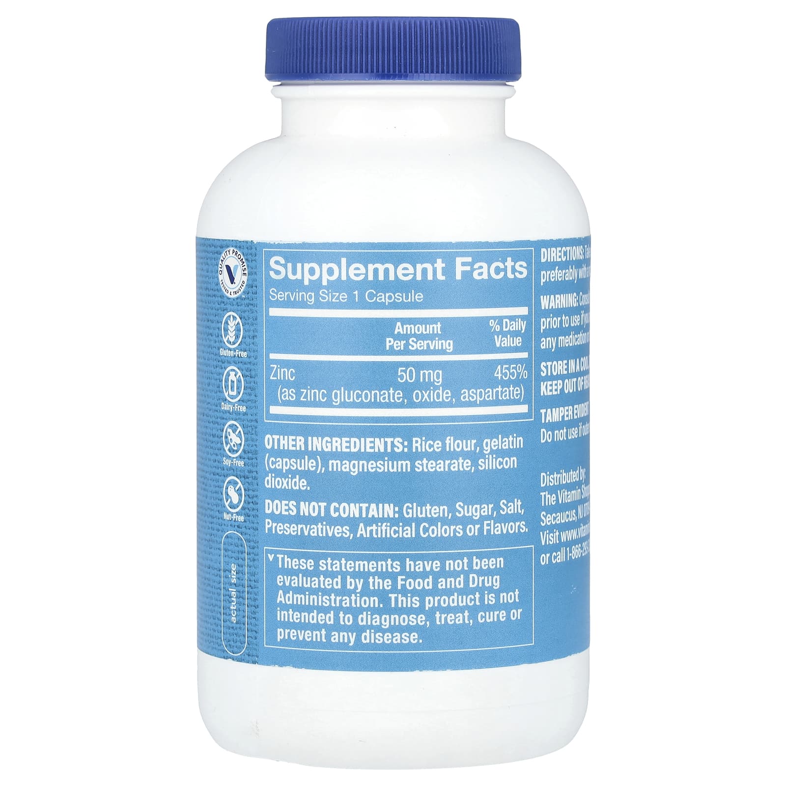 The Vitamin Shoppe, Zinc, 50 mg, 200 Capsules - Image 2