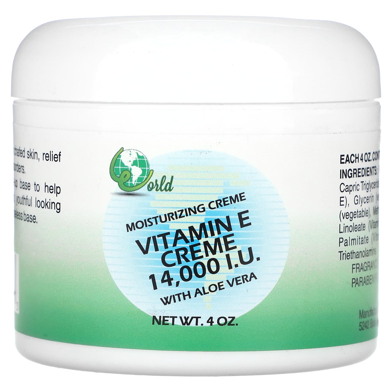 World Organic, Vitamin E Creme with Aloe Vera, Fragrance Free, 4 oz - Image 1