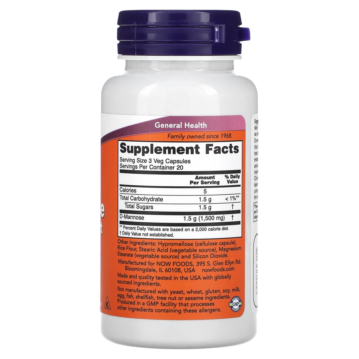 NOW Foods, D-Mannose, 500 mg, 60 Veg Capsules - Image 2