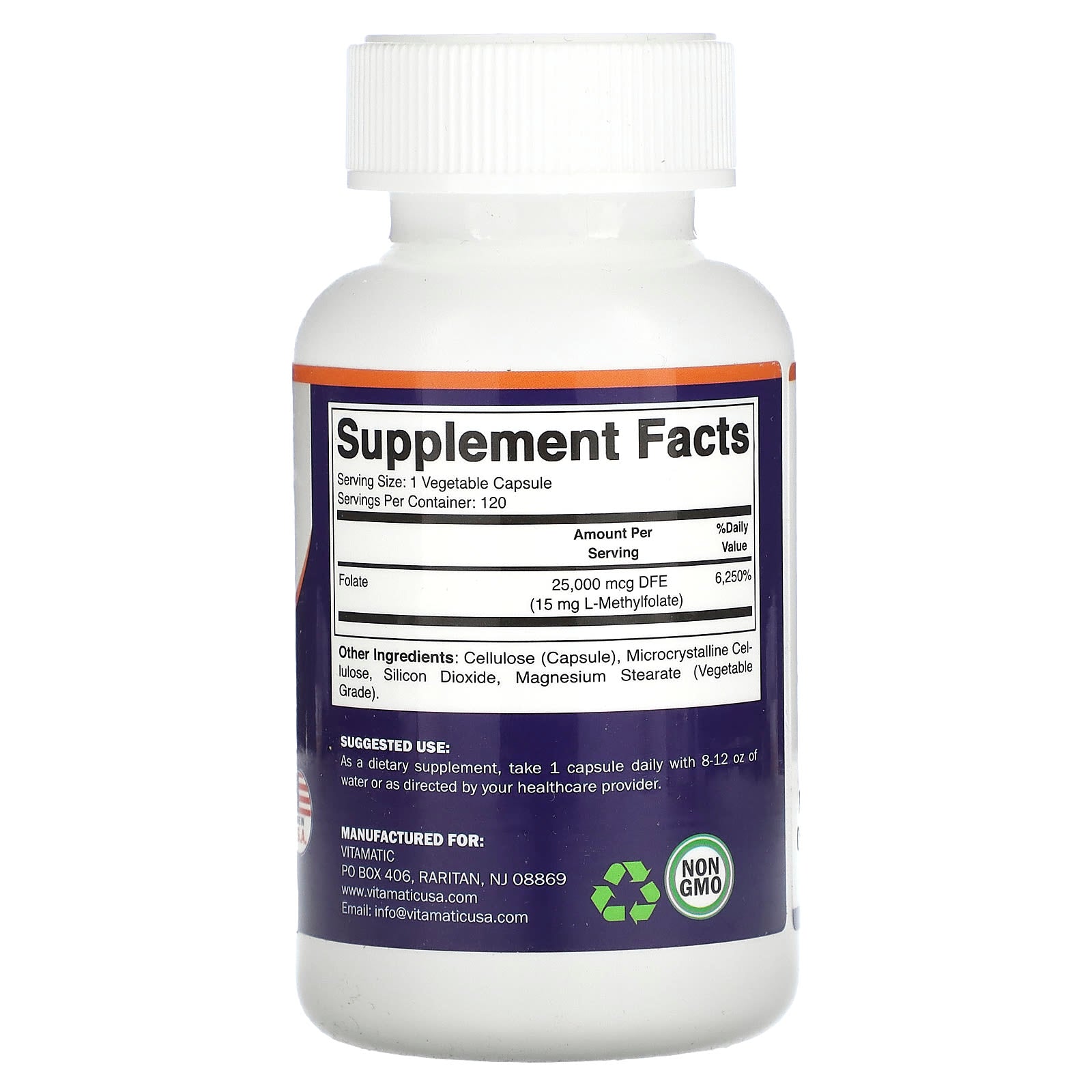 Vitamatic, Methyl Folate, 15 mg, 120 Vegetable Capsules - Image 2