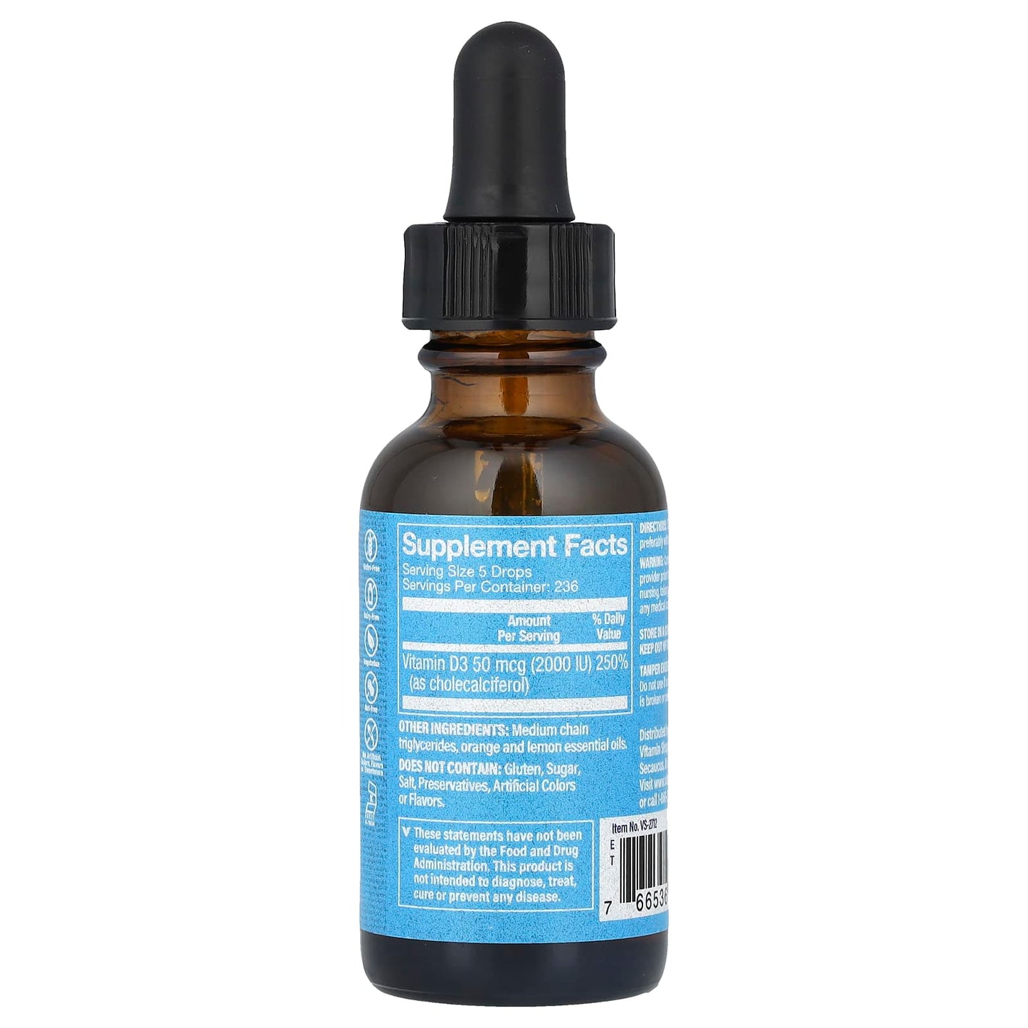 The Vitamin Shoppe, Liquid Vitamin D3, Citrus, 50 mcg (2,000 IU), 1 fl oz (30 ml) - Image 2