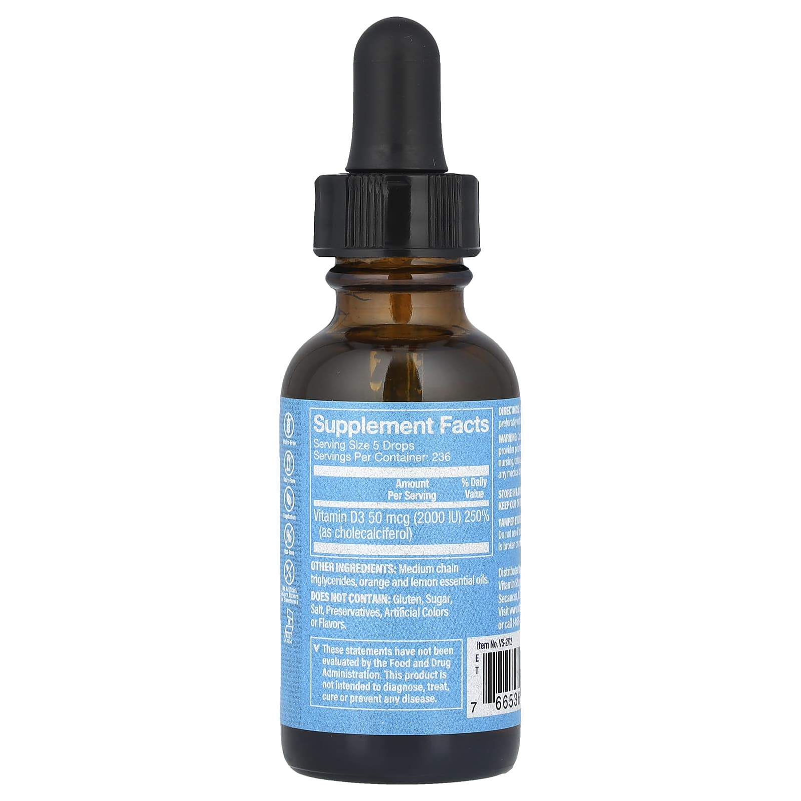 The Vitamin Shoppe, Liquid Vitamin D3, Citrus, 50 mcg (2,000 IU), 1 fl oz (30 ml) - Image 2
