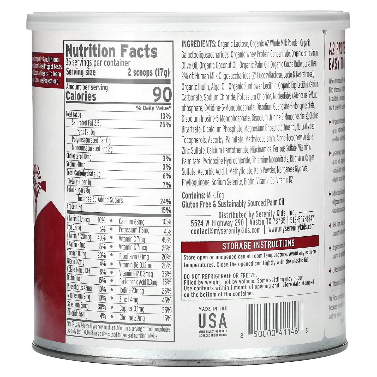 Serenity Kids, A2 Grass Fed Whole Milk Toddler Formula, For Tots 12-36 Months, 21 oz (595 g) - Image 2