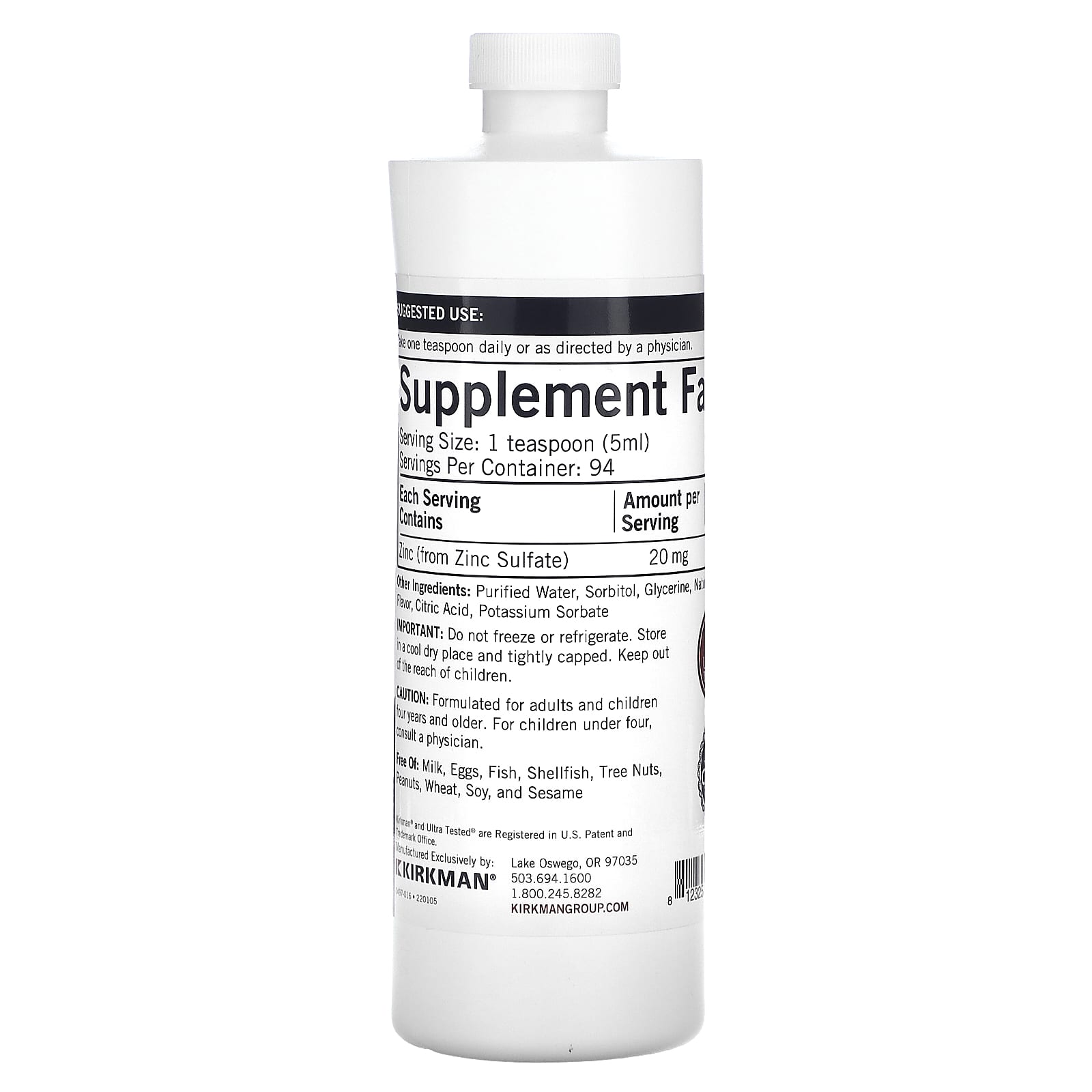 Kirkman Labs, Zinc Liquid, Natural Raspberry, 16 oz (473 ml) (20 mg per Serving) - Image 2