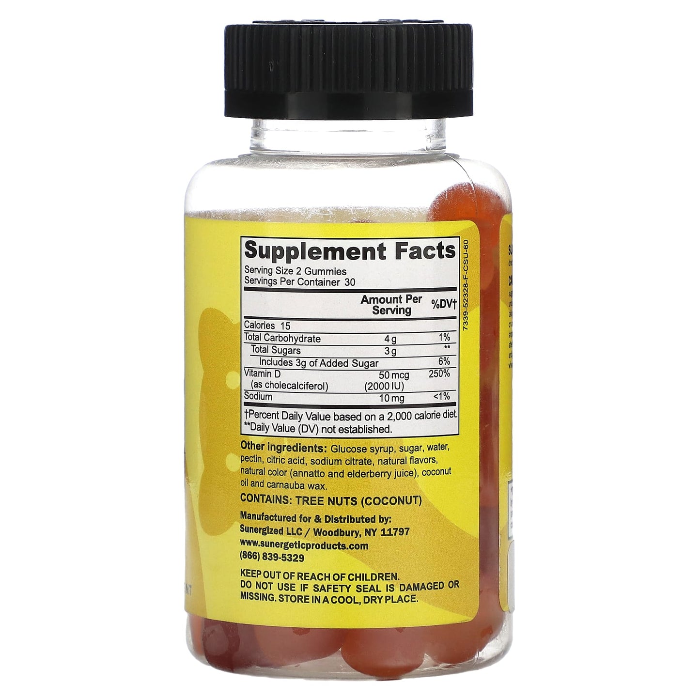 Sunergetic, Vitamin D3 Gummies, Strawberry, Peach and Mango, 60 Gummies (1,000 IU Per Gummy) - Image 2