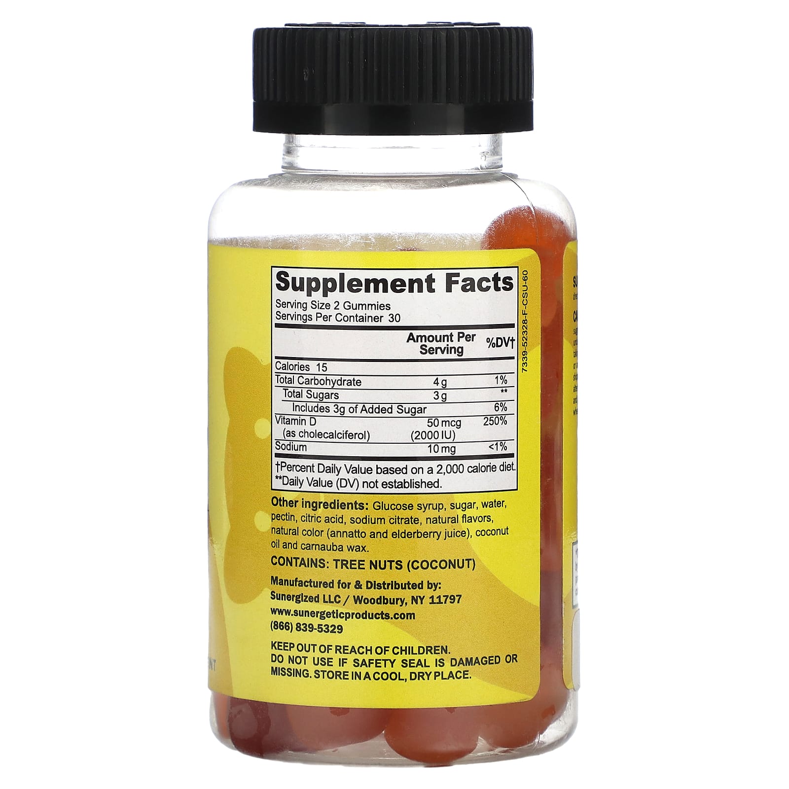 Sunergetic, Vitamin D3 Gummies, Strawberry, Peach and Mango, 60 Gummies (1,000 IU Per Gummy) - Image 2