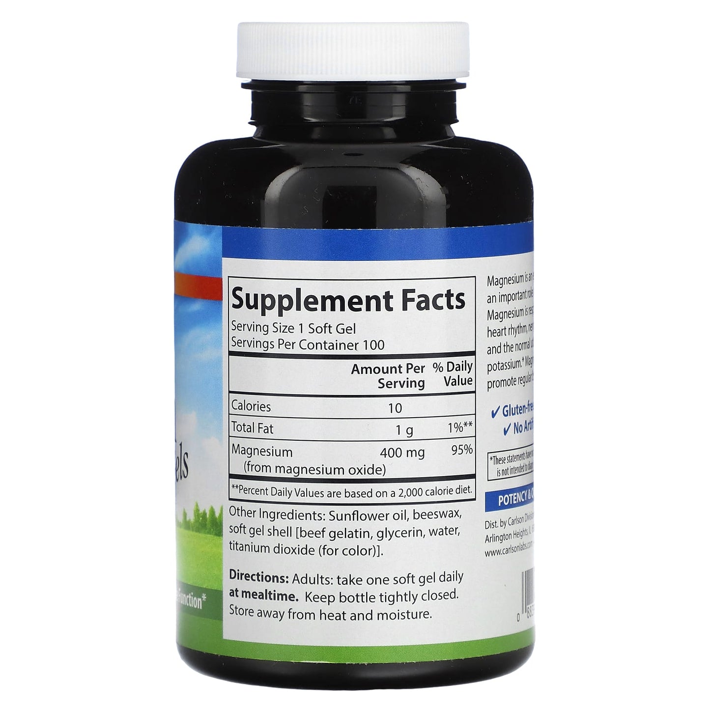 Carlson Magnesium Gels with 400mg of Essential Magnesium - 100 Soft Gels - Image 2