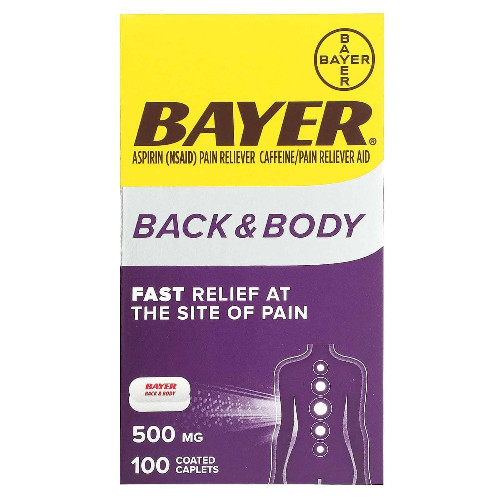 Bayer Back & Body Pain Reliever 500mg 100 Caplets Fast Relief - Image 1