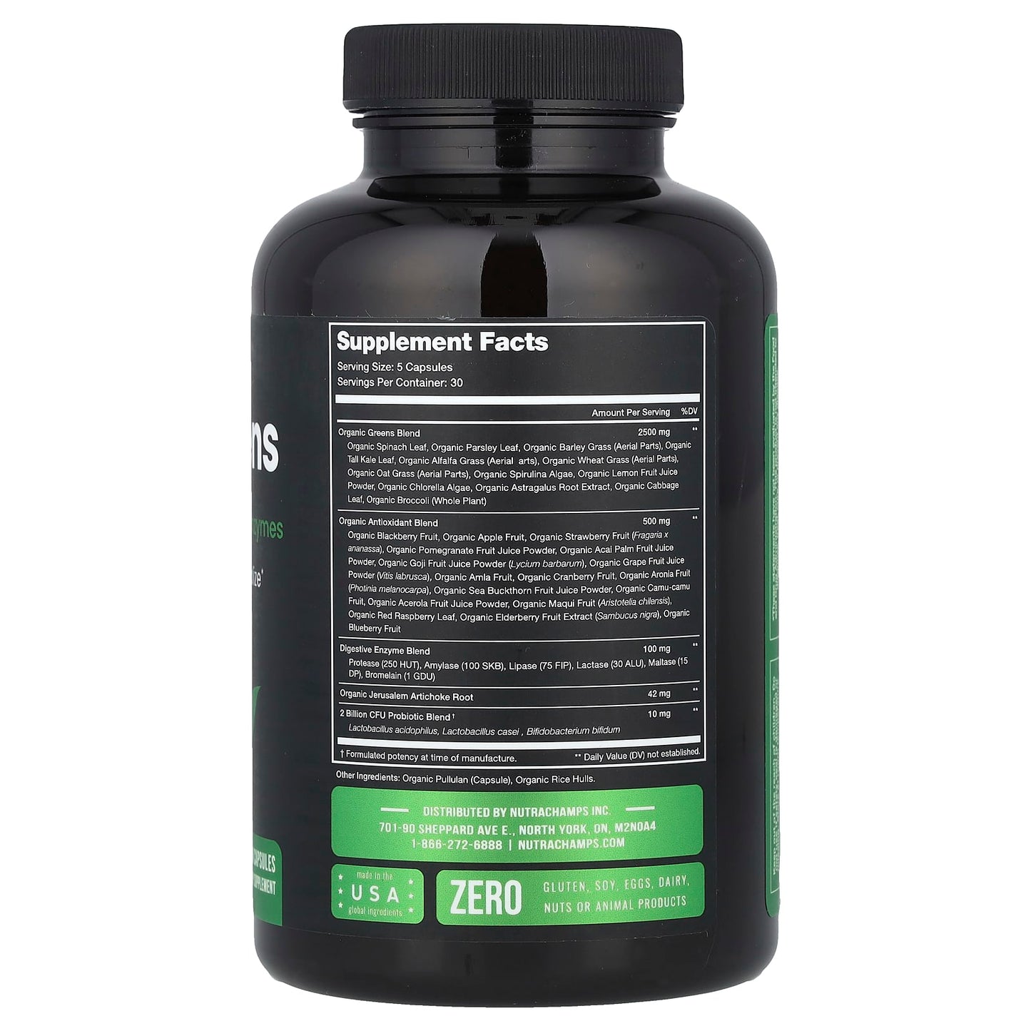 NutraChamps, Super Greens With Superfoods, Probiotics & Enzymes, 150 Vegan Capsules - Image 2