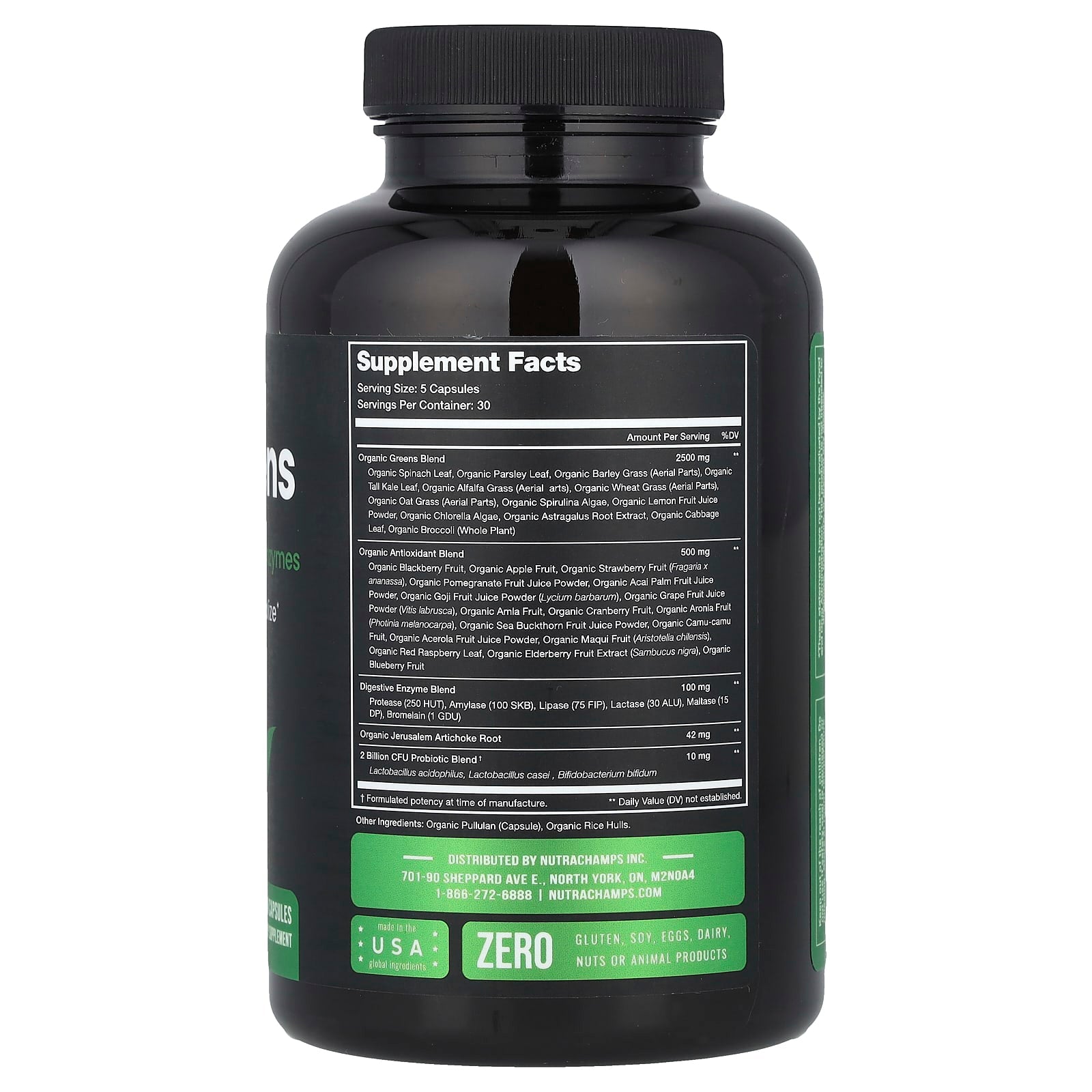 NutraChamps, Super Greens With Superfoods, Probiotics & Enzymes, 150 Vegan Capsules - Image 2