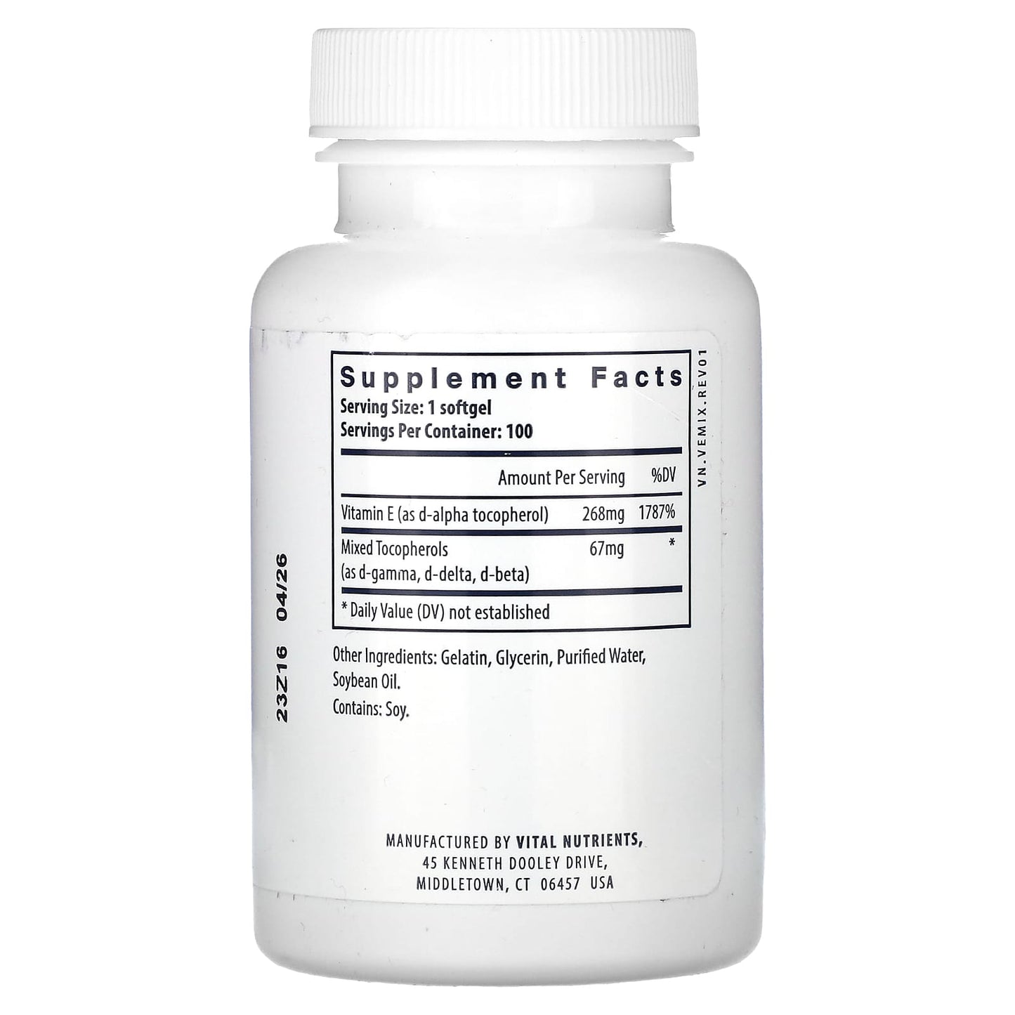 Vital Nutrients, Vitamin E With Mixed Tocopherols, 100 Softgels - Image 2