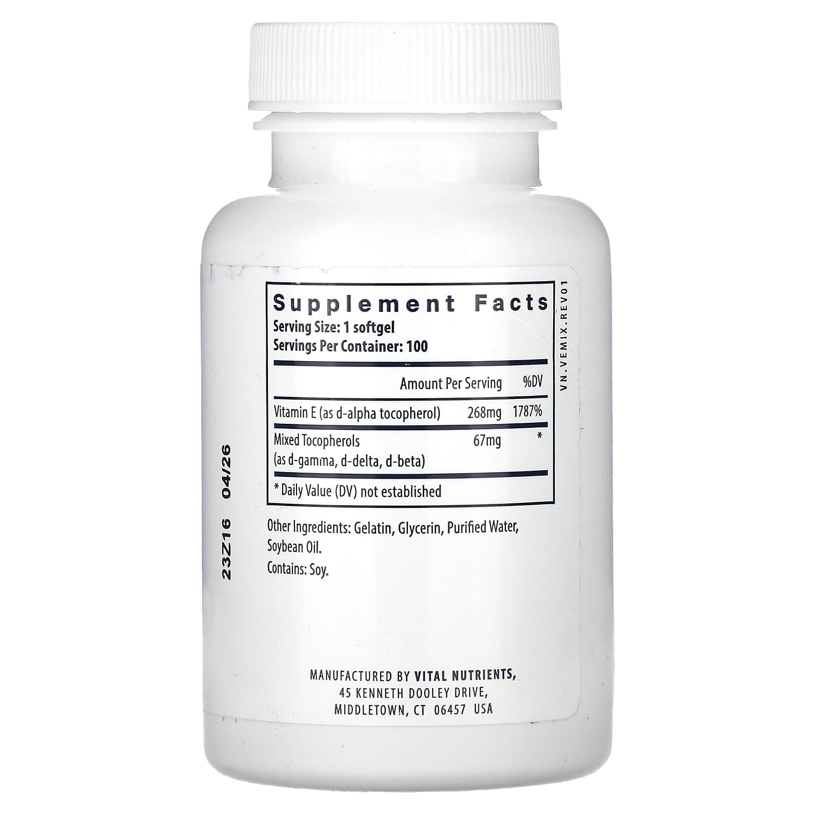 Vital Nutrients, Vitamin E With Mixed Tocopherols, 100 Softgels - Image 2