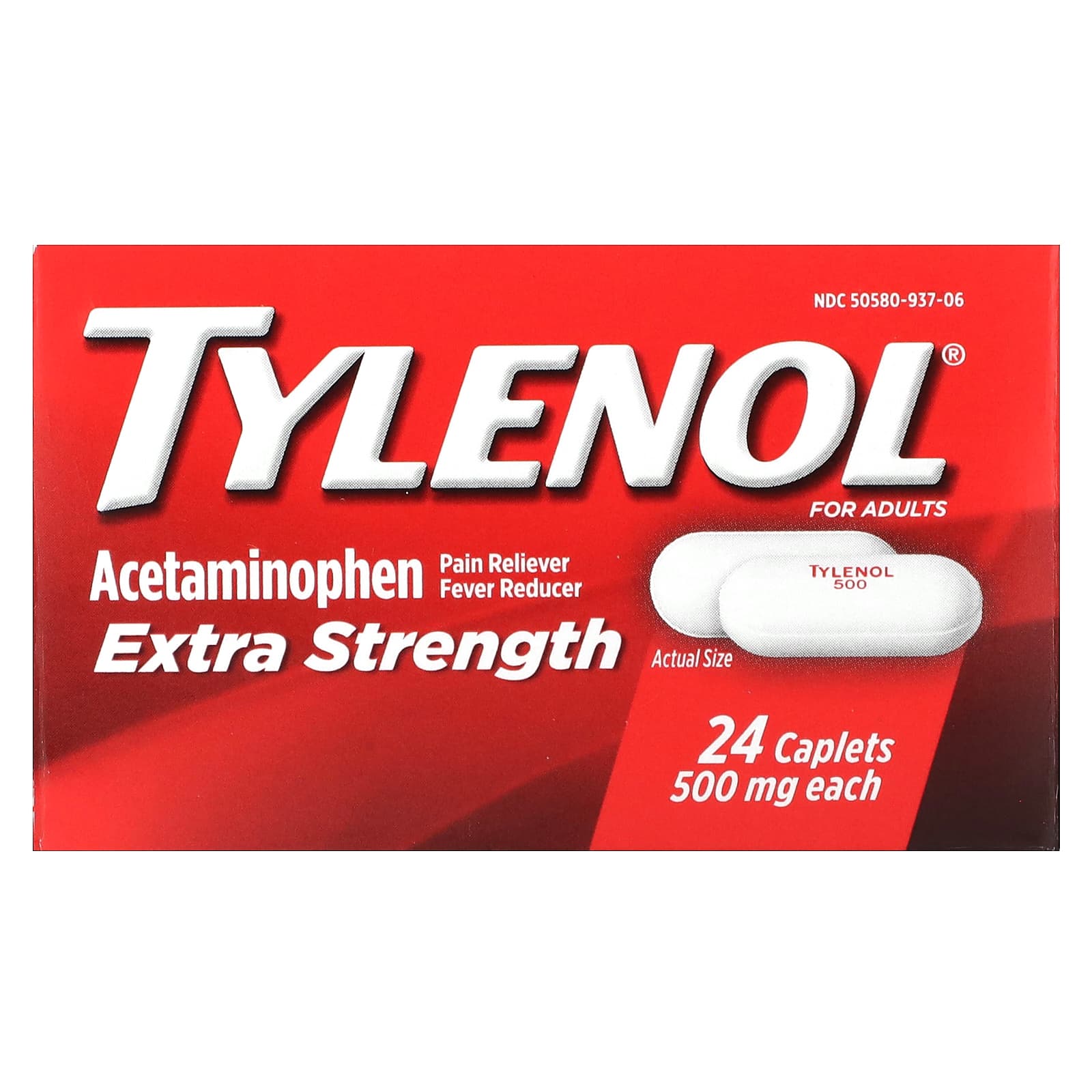 Tylenol, Extra Strength, Acetaminophen Pain Reliever Fever Reducer For Adults, 500 mg, 24 Caplets - Image 1