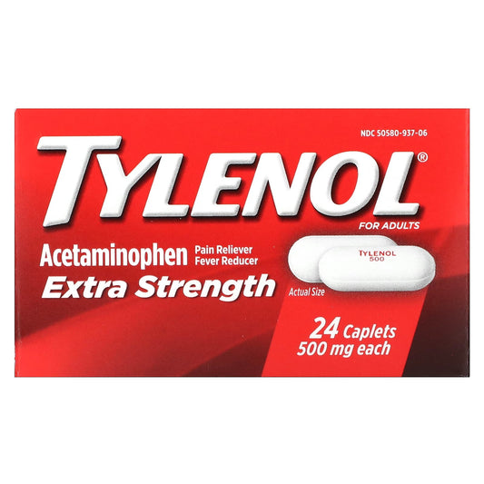 Tylenol, Extra Strength, Acetaminophen Pain Reliever Fever Reducer For Adults, 500 mg, 24 Caplets - Image 1