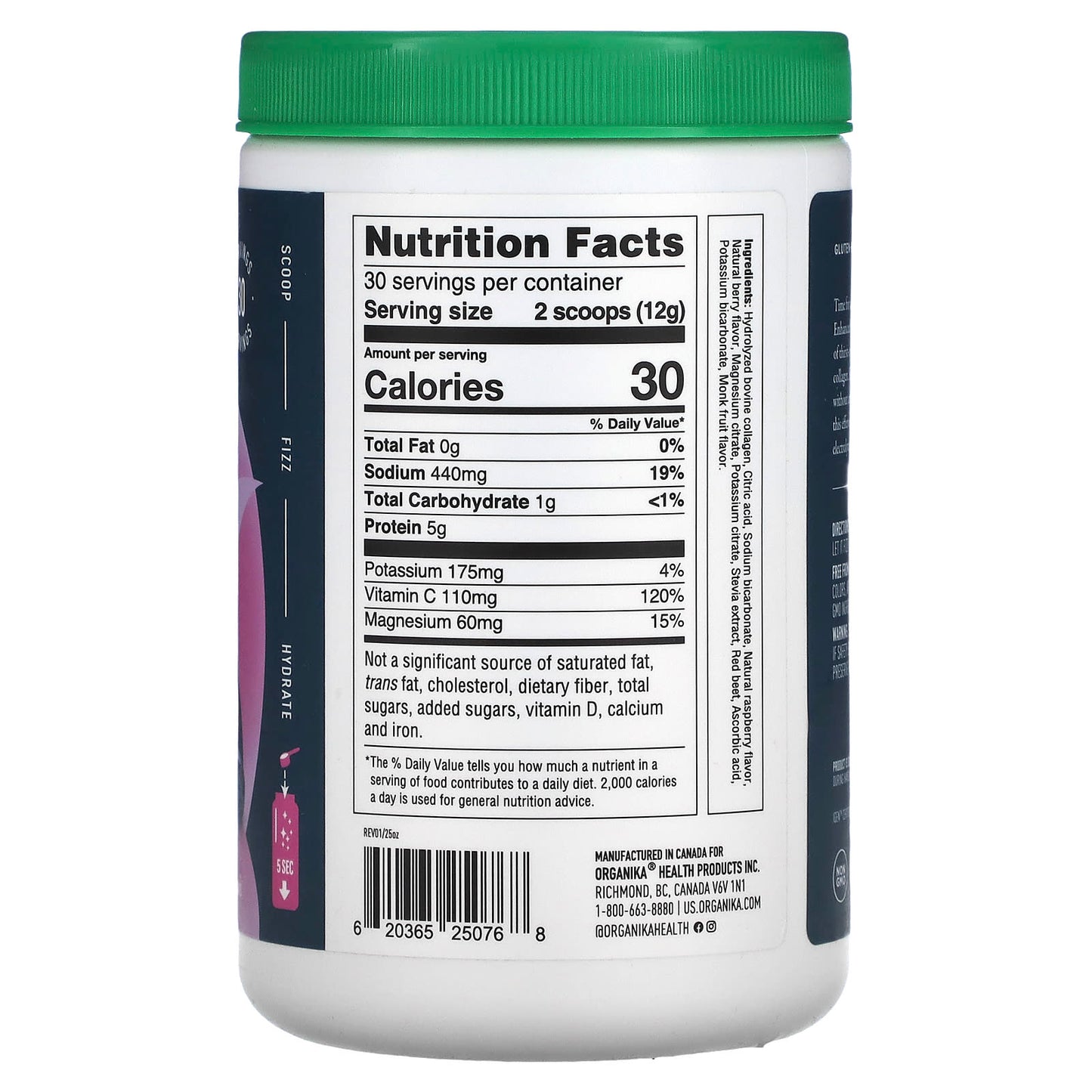 Organika, Electrolytes + Enhanced Collagen, Wild Berry, 12.7 oz (360 g) - Image 2