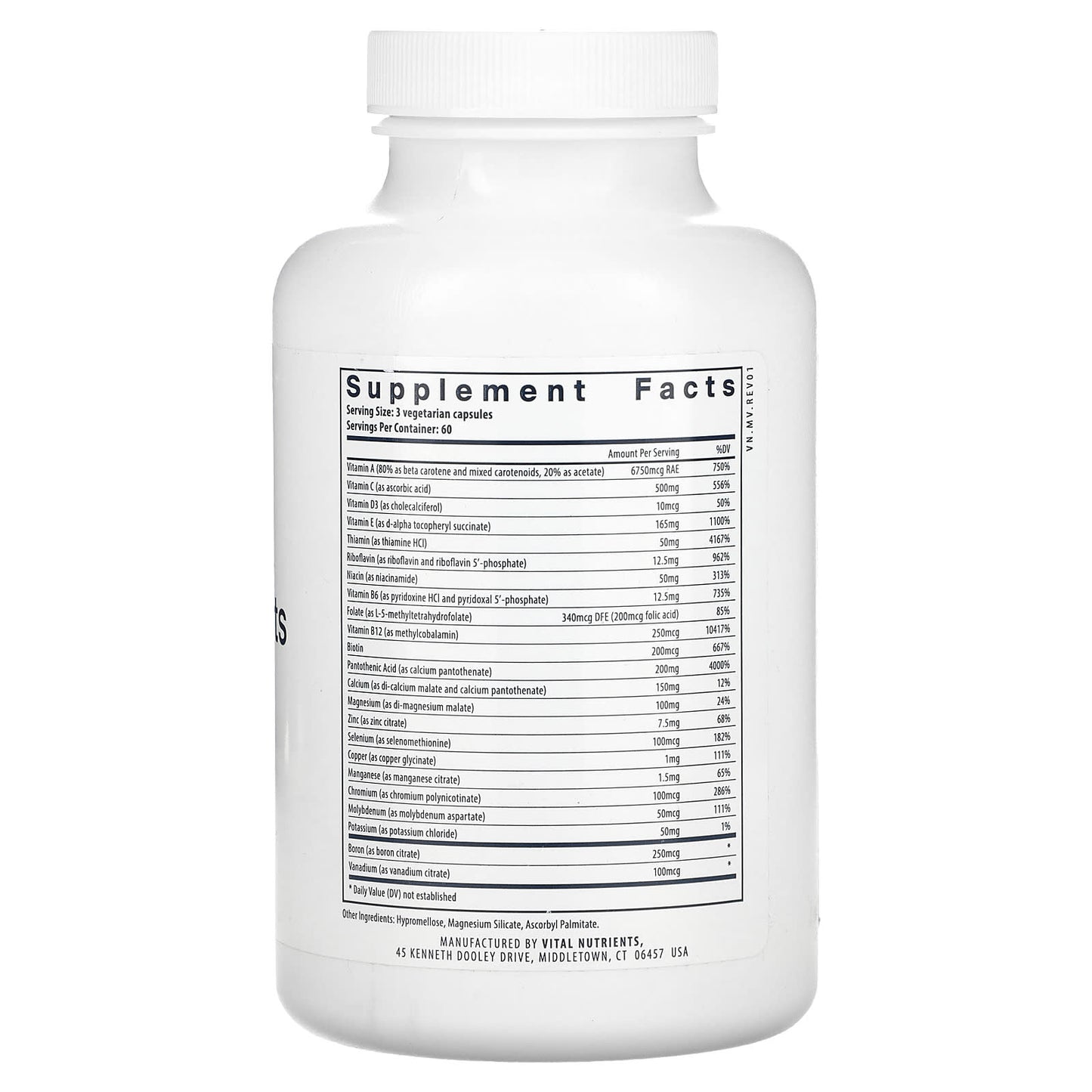 Vital Nutrients, Multi-Nutrients (Without Iron & Iodine), 180 Vegetarian Capsules - Image 2