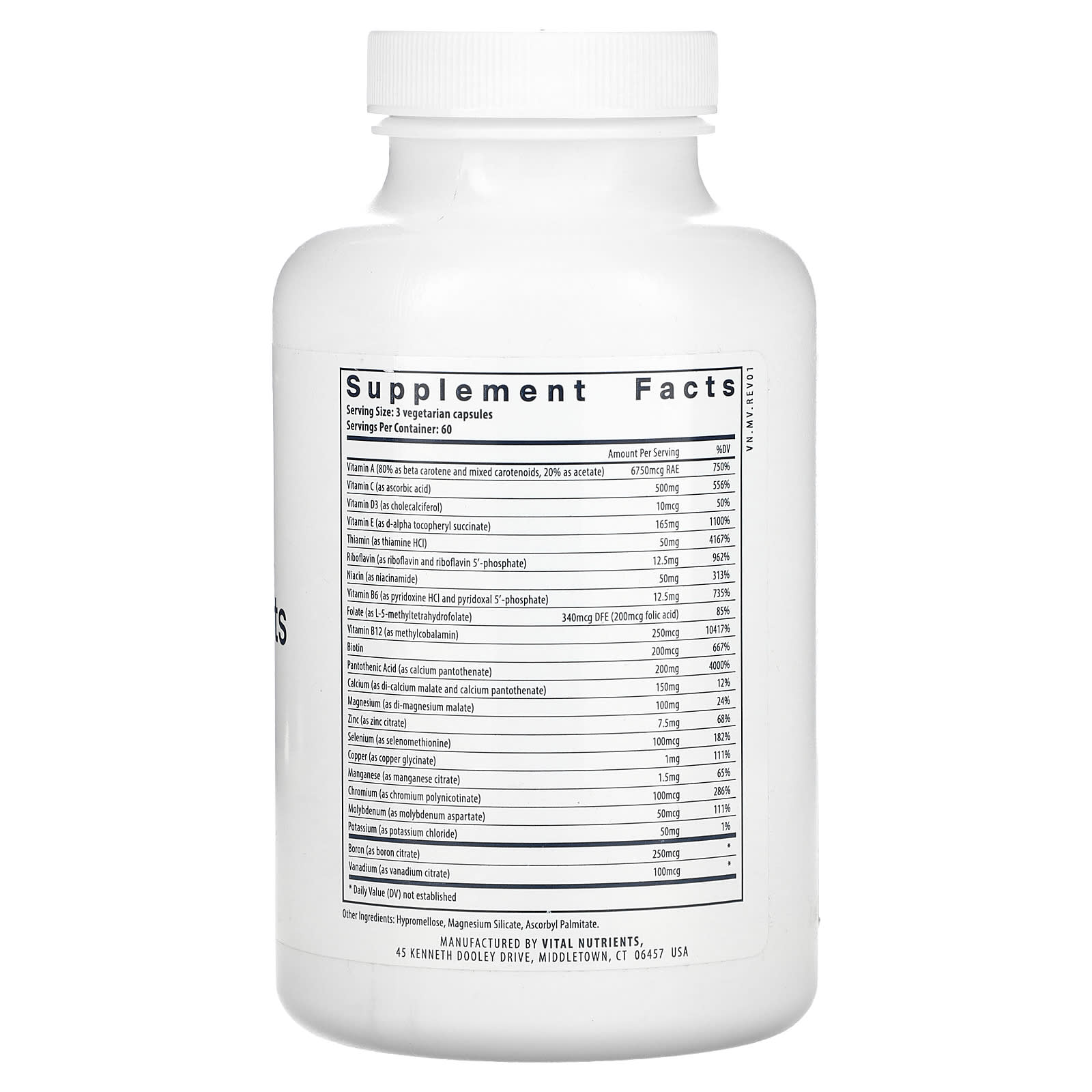 Vital Nutrients, Multi-Nutrients (Without Iron & Iodine), 180 Vegetarian Capsules - Image 2