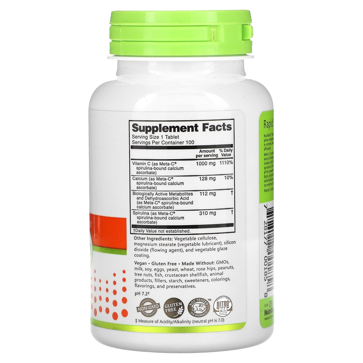 NutriBiotic, Immunity, Meta-C, 1,000 mg, 100 Vegan Tablets - Image 2