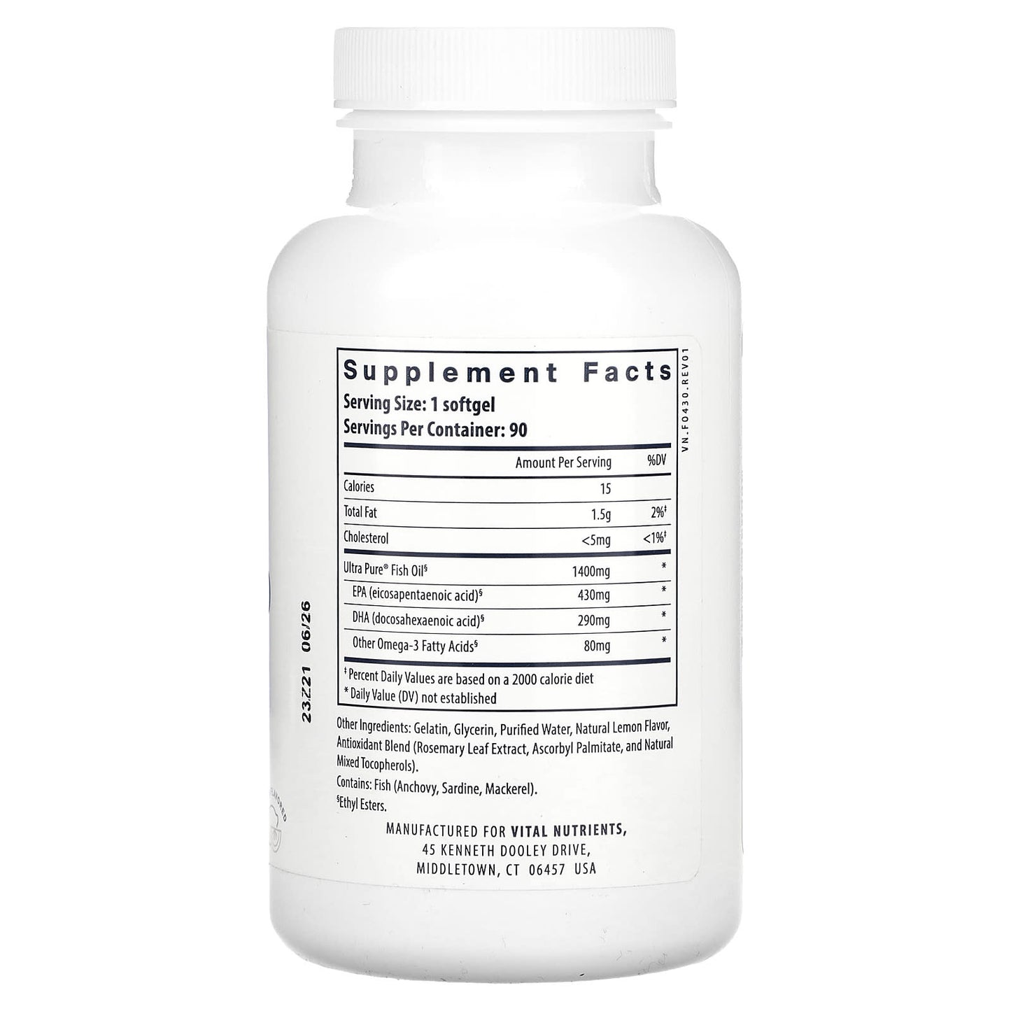 Vital Nutrients, Ultra Pure, Fish Oil 800, Lemon, 90 Softgels - Image 2
