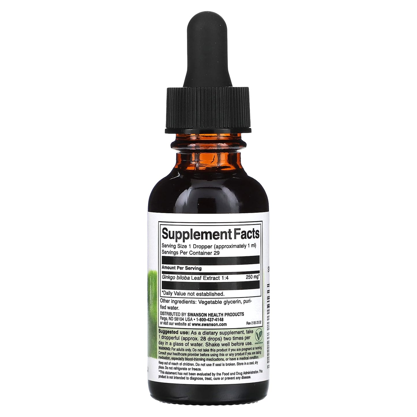 Swanson, Ginkgo Biloba Liquid Extract, Alcohol & Sugar Free, 1 fl oz (29.6 ml) (250 mg per Serving) - Image 2
