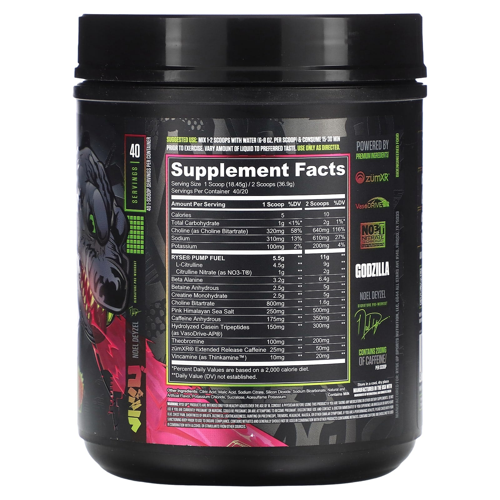 RYSE, Godzilla, Pre-Workout, Strawberry Kiwi, 1.6 lbs (738 g) - Image 2