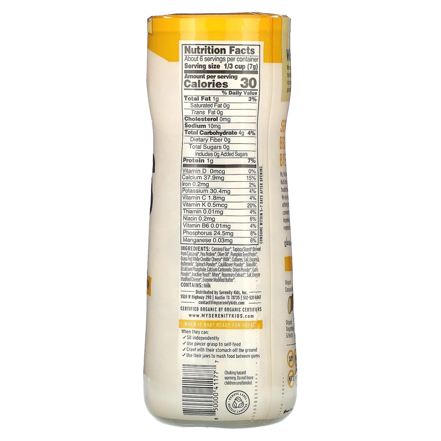 Serenity Kids, Grain Free Puffs, Cheddar & Cauliflower Spinach, 1.5 oz (42 g) - Image 2