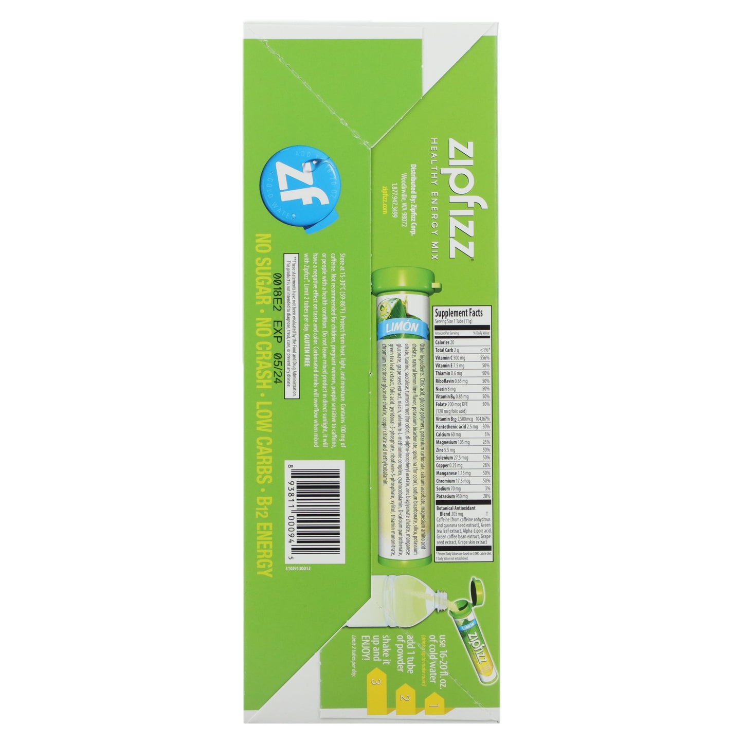 Zipfizz, Healthy Energy Mix with Vitamin B12, Limon, 20 Tubes, 0.39 oz (11 g) Each - Image 2