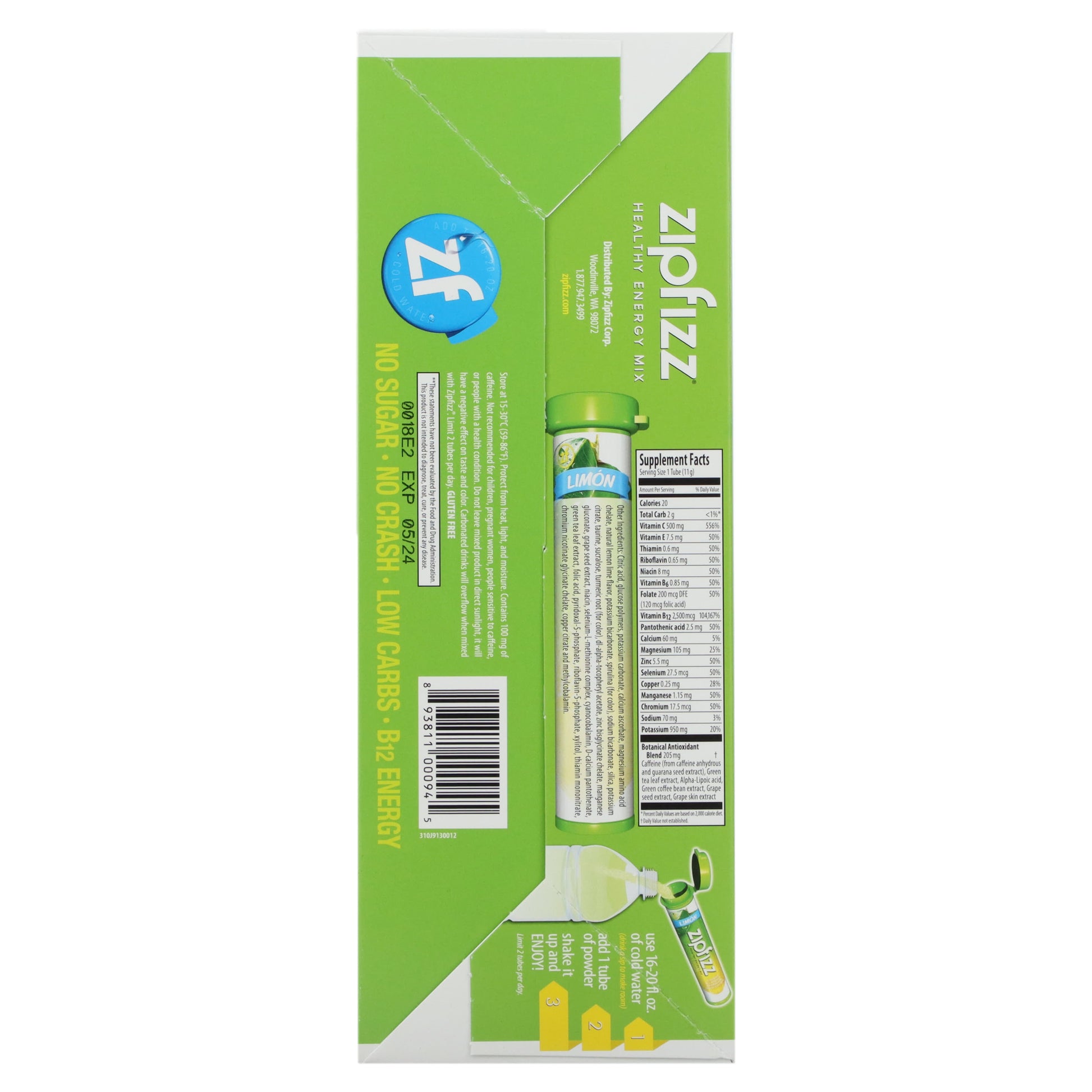 Zipfizz, Healthy Energy Mix with Vitamin B12, Limon, 20 Tubes, 0.39 oz (11 g) Each - Image 2