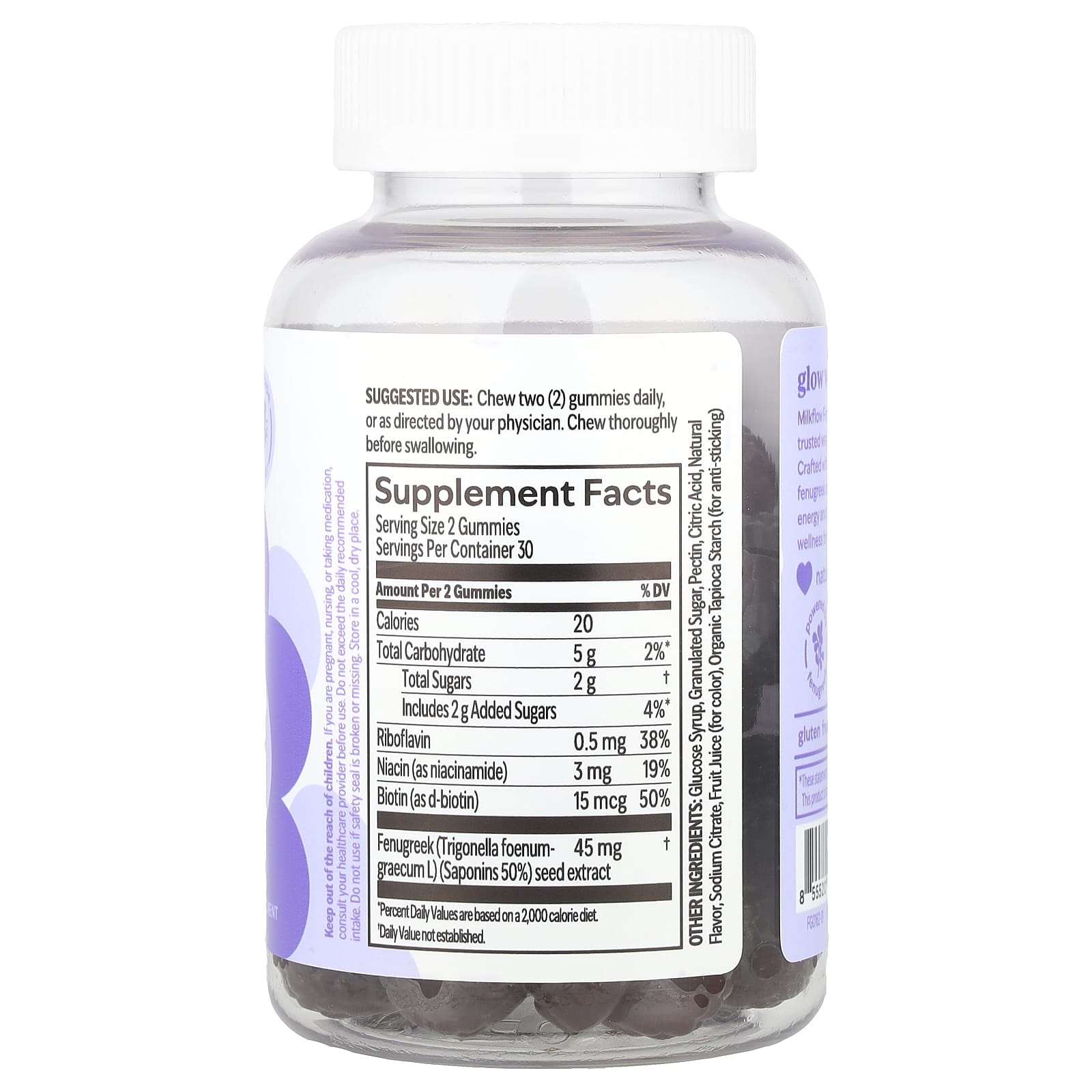 UpSpring, Milkflow® Fenugreek Gummies, Real Grape , 60 Vegan Gummies - Image 2