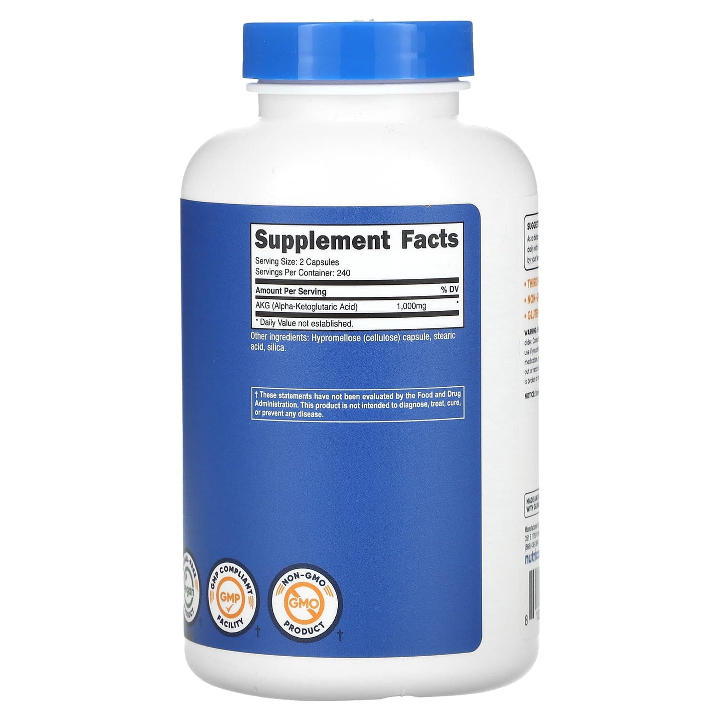 Nutricost, AKG (Alpha-Ketoglutaric Acid), 240 Capsules (500 mg per Capsule) - Image 2