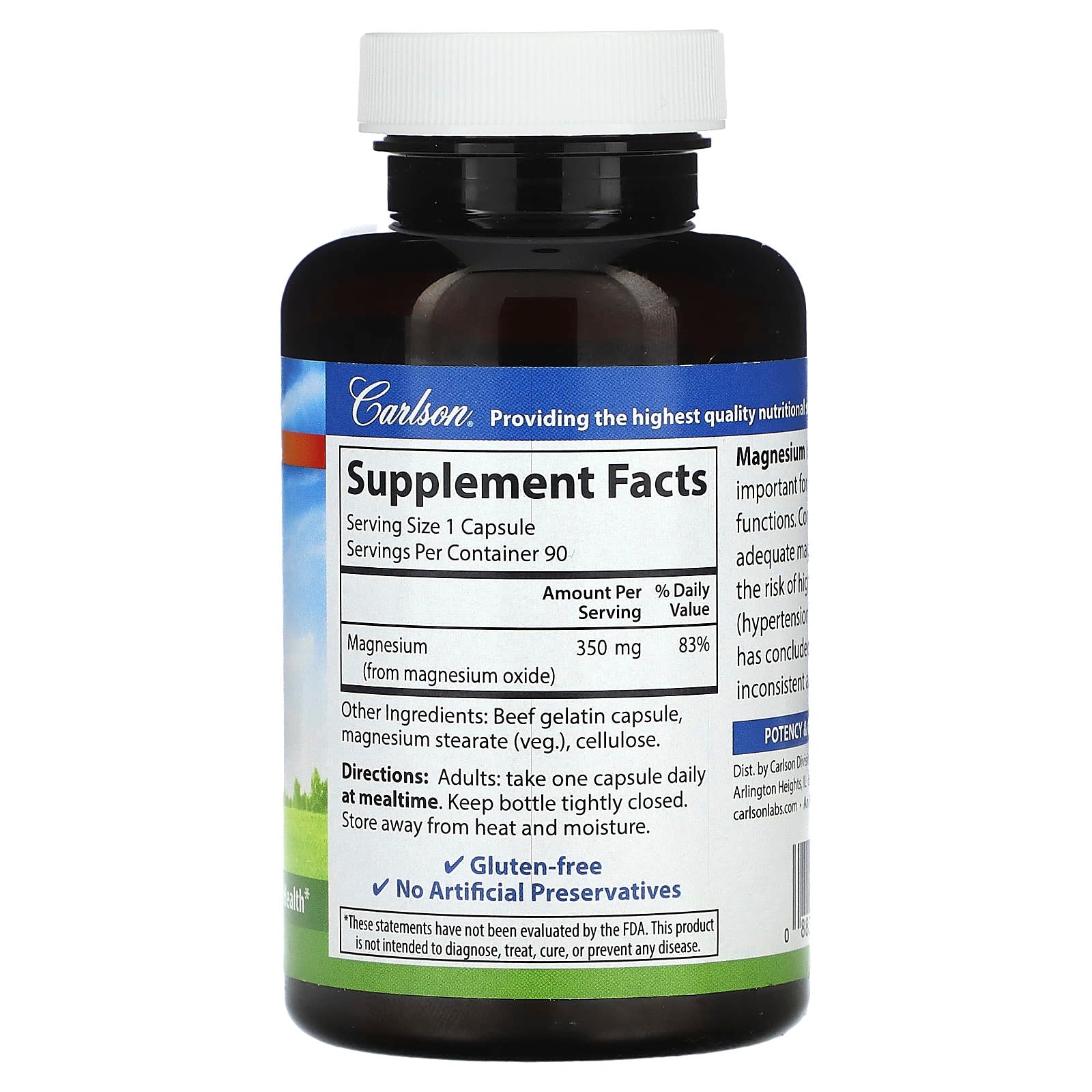 Magnessence by Carlson - 350mg Magnesium Supplement for Heart Health - Image 2