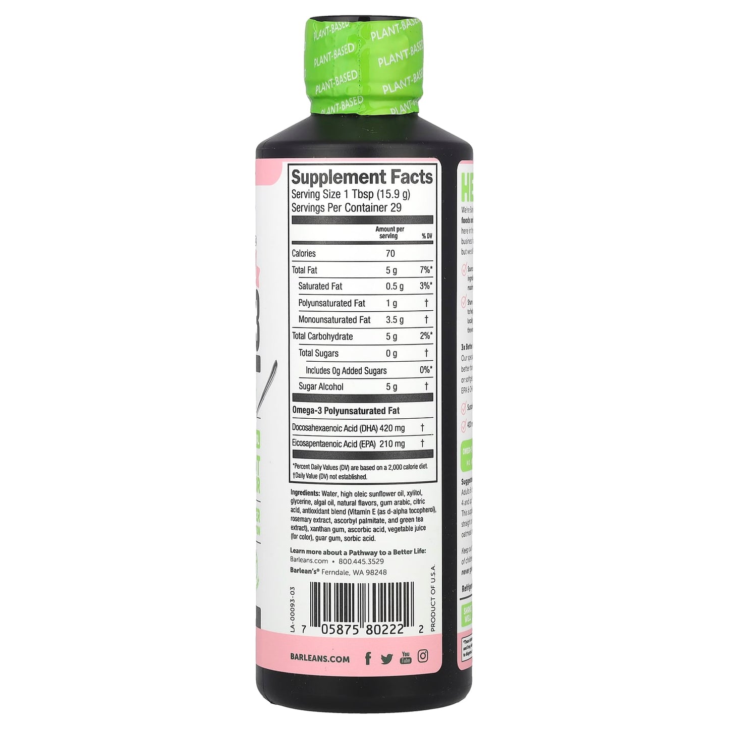 Vegan Omega-3 Oil from Algae - Pink Lemonade Flavor, 630mg, 16oz - Image 2