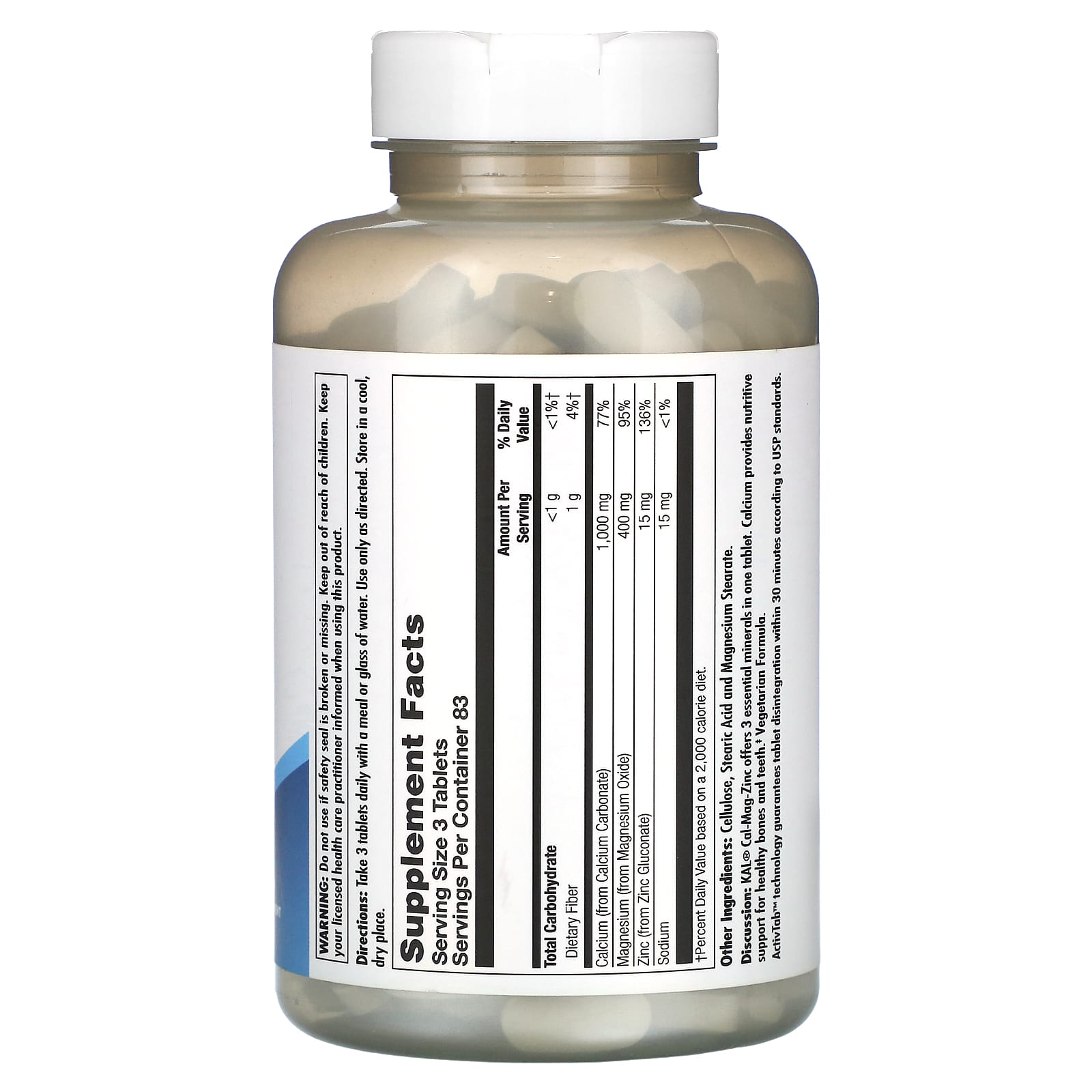KAL Cal/Mag/Zinc High Potency 250 Tablets for Strong Bones - Image 2