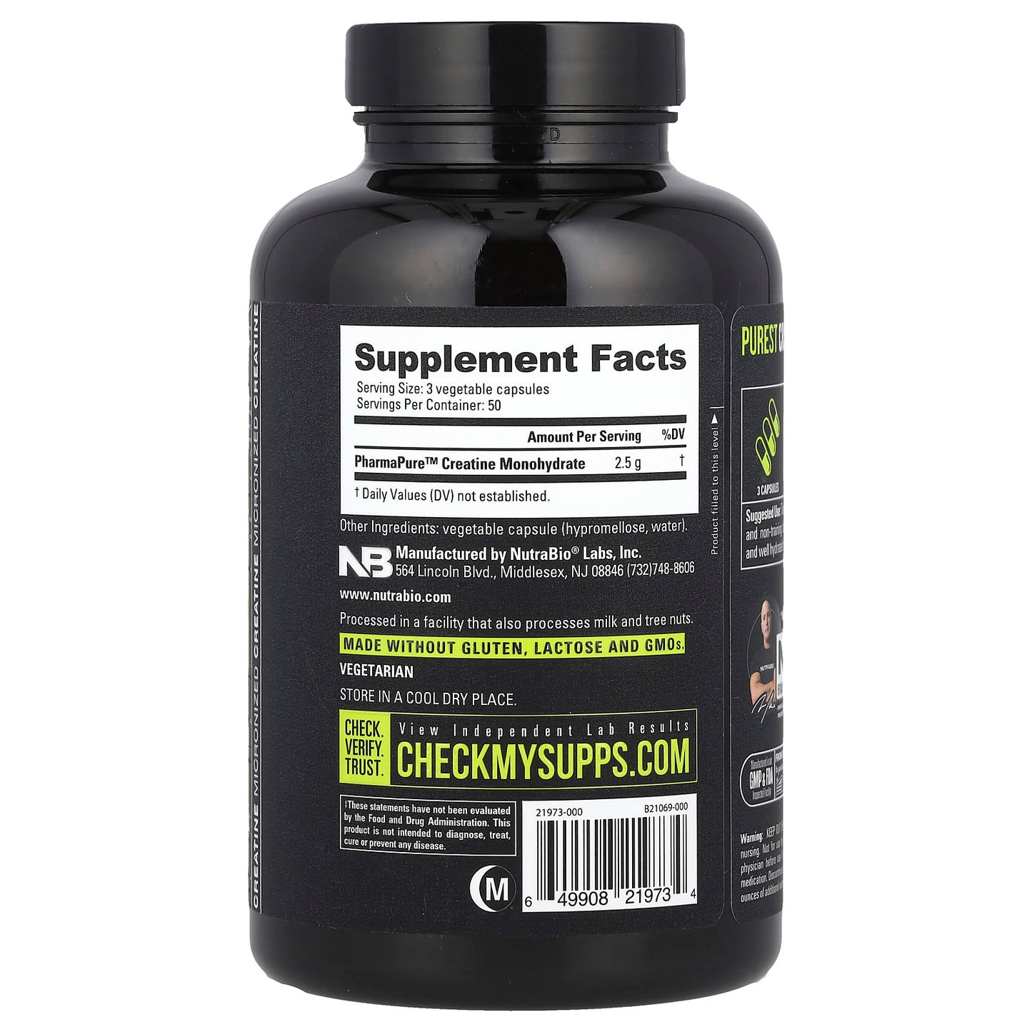 NutraBio, Performance, Micronized Creatine Monohydrate, 150 Capsules (833 mg per Capsule) - Image 2