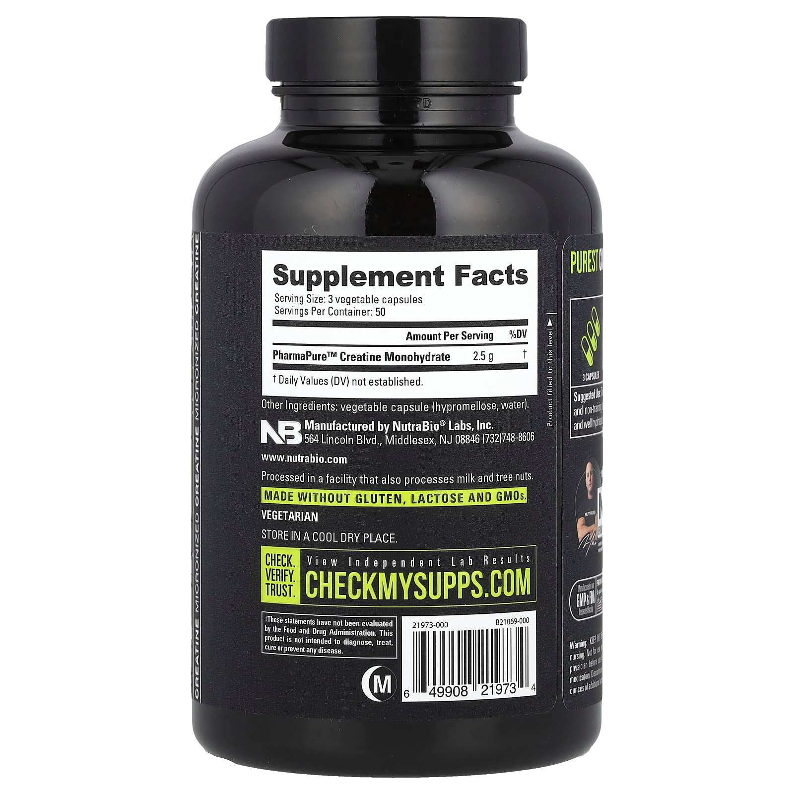 NutraBio, Performance, Micronized Creatine Monohydrate, 150 Capsules (833 mg per Capsule) - Image 2