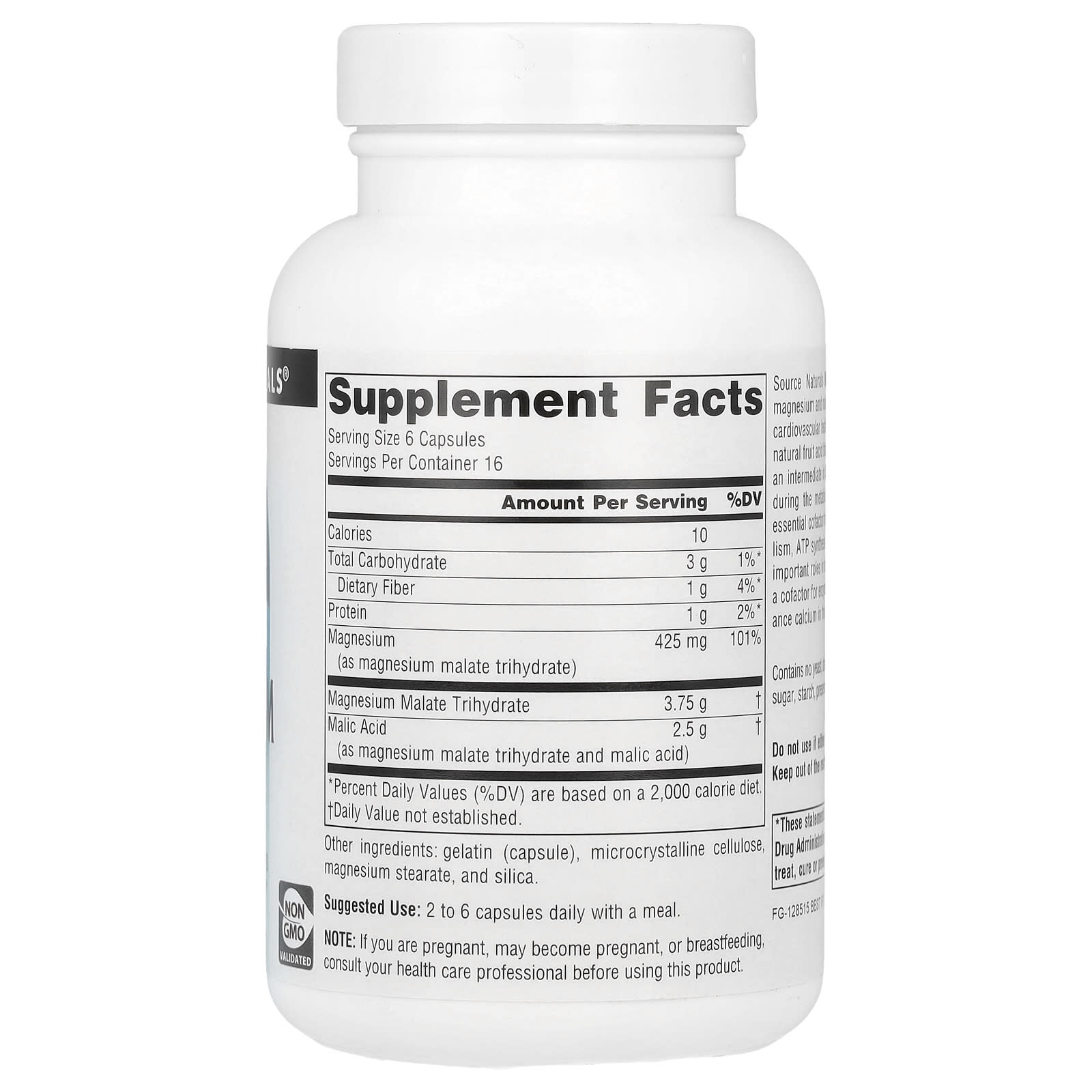 Source Naturals, Magnesium Malate, 100 Capsules - Image 2