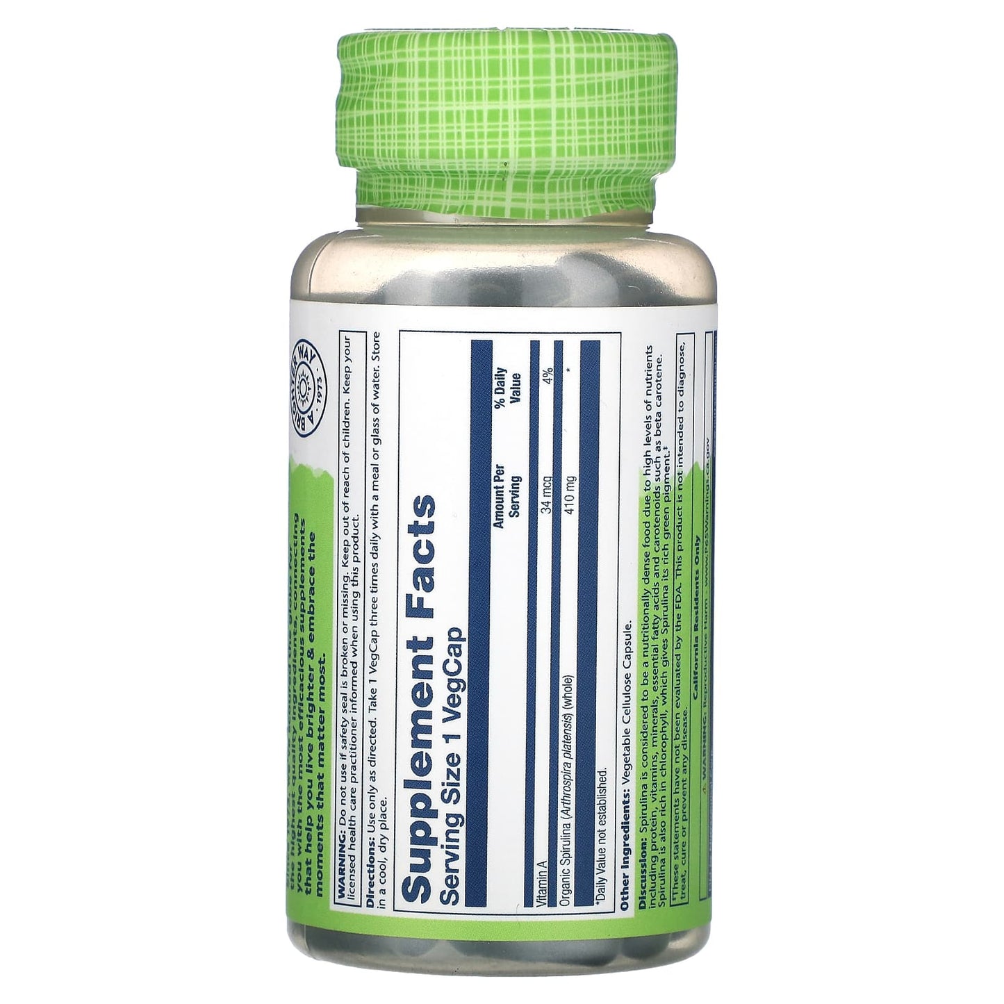 Solaray, True Herbs, Spirulina, 410 mg, 100 Vegcaps - Image 2